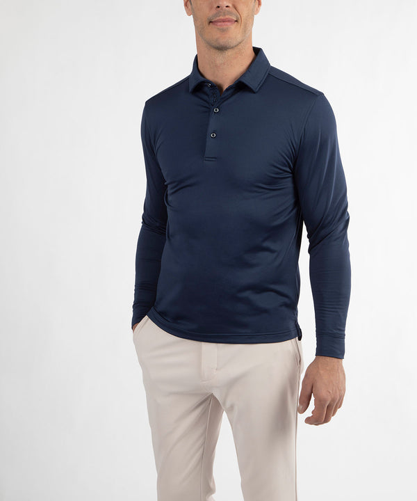 Bobby Jones Performance Brushed Poly-Flannel Stretch Jersey Polo with Button Cuff Blue Mist / XL / Cuff