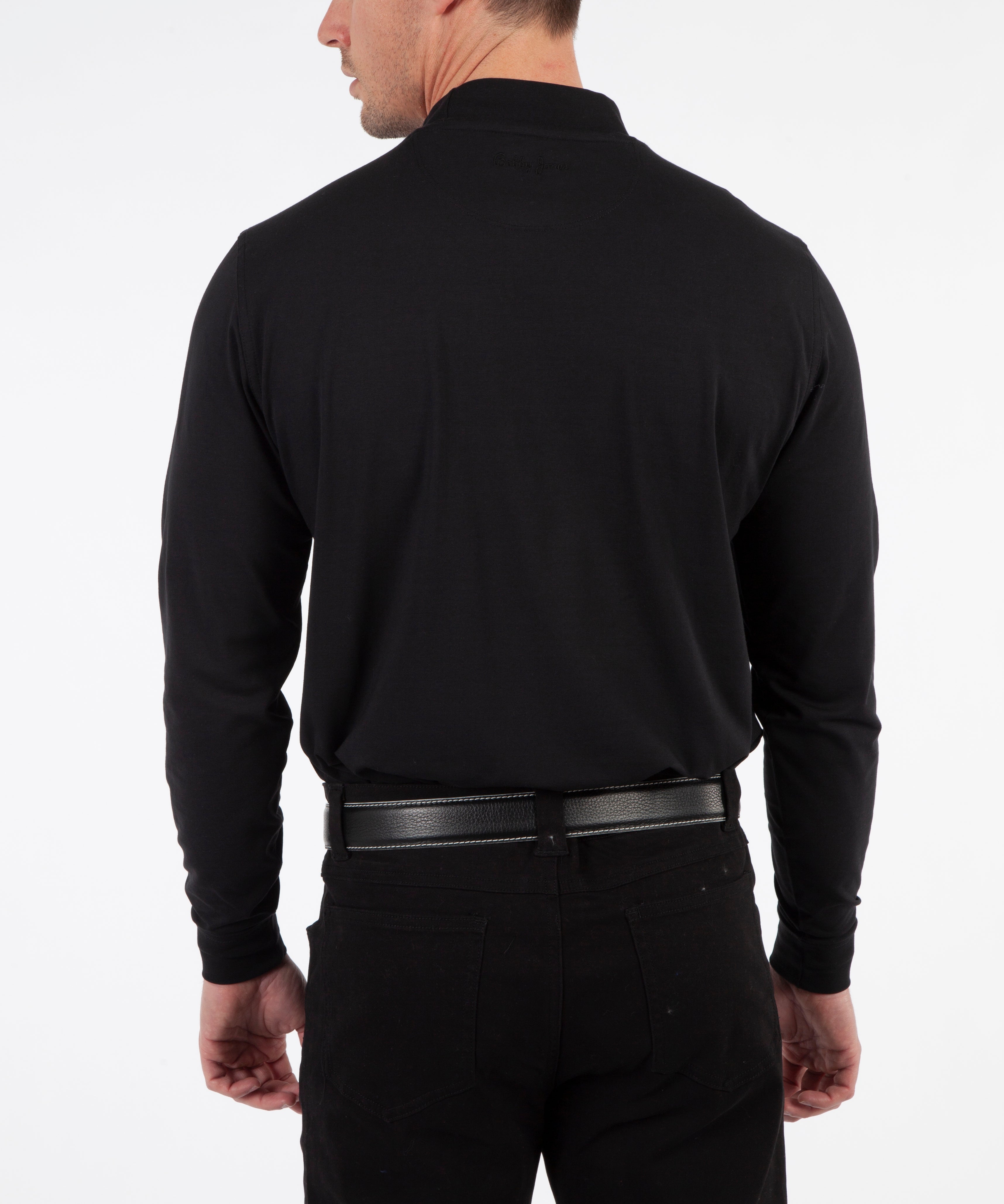 Liquid Stretch Cotton Long Sleeve Mock Neck Shirt