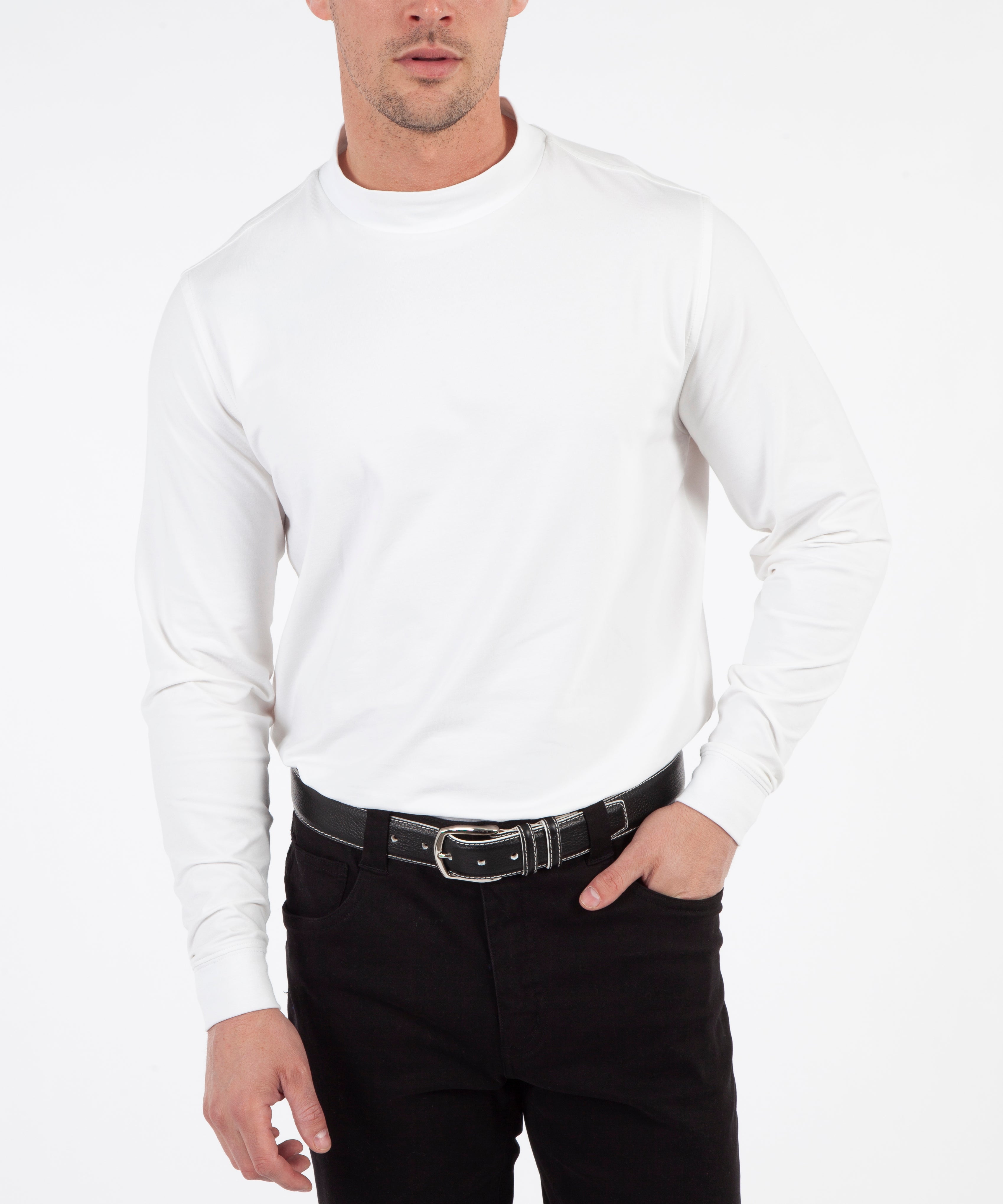 Liquid Stretch Cotton Long Sleeve Mock Neck Shirt