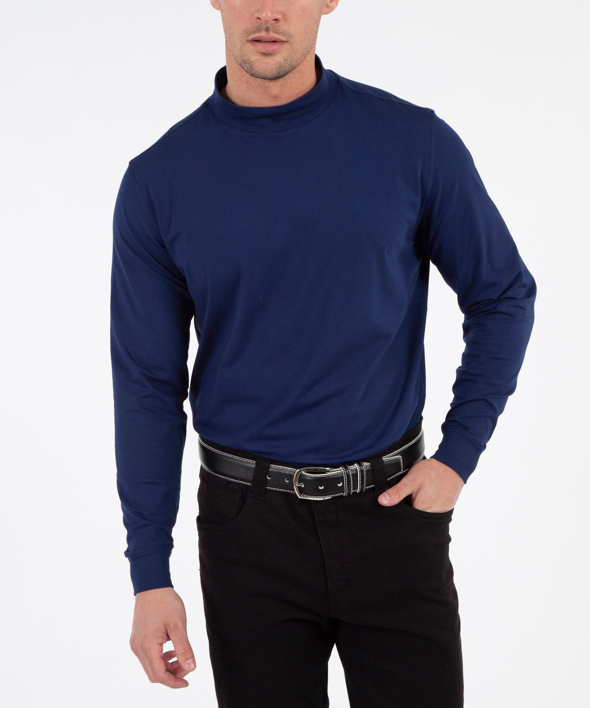 Liquid Stretch Cotton Long Sleeve Mock Neck Shirt