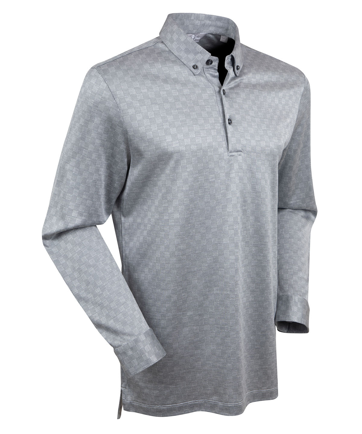 Heritage Messina Tonal Checkered Jacquard Italian Cotton/Silk Blend Long-Sleeve Polo