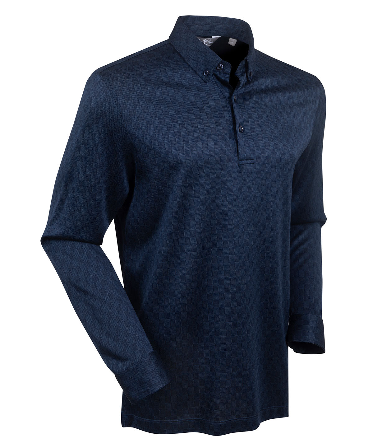 Heritage Messina Tonal Checkered Jacquard Italian Cotton/Silk Blend Long-Sleeve Polo