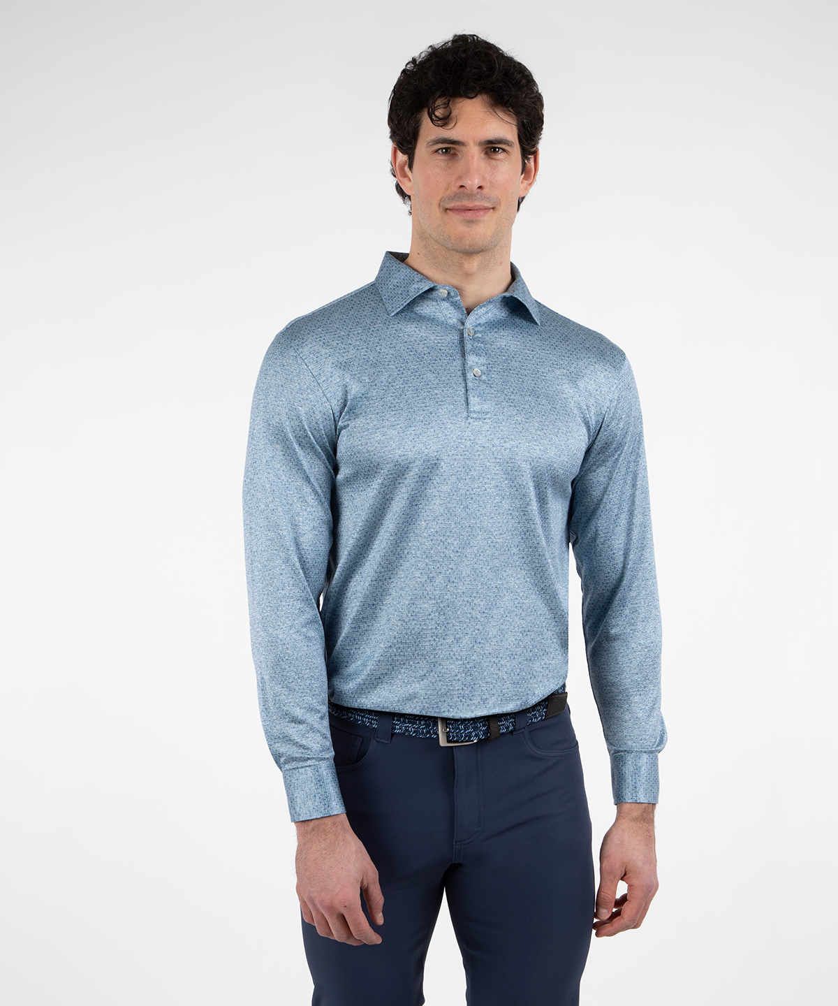 Heritage Como Italian Silk Cotton Long-Sleeve Jacquard Polo