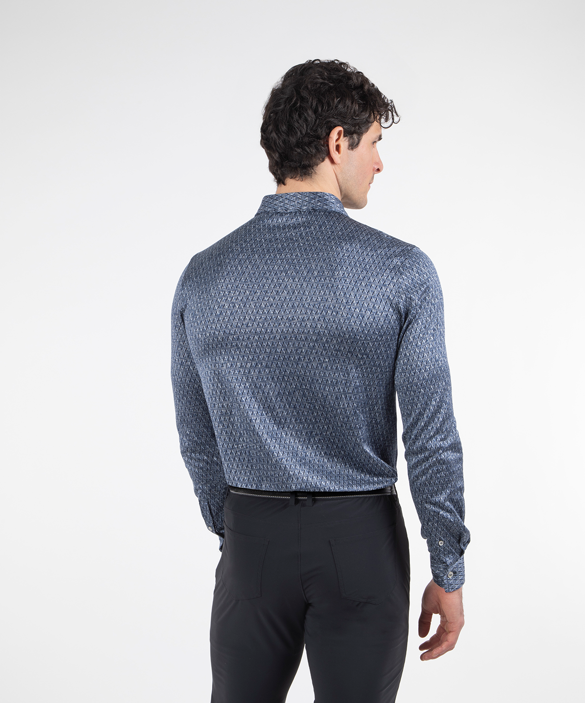 Heritage Biella Italian Silk Cotton Long-Sleeve Jacquard Polo