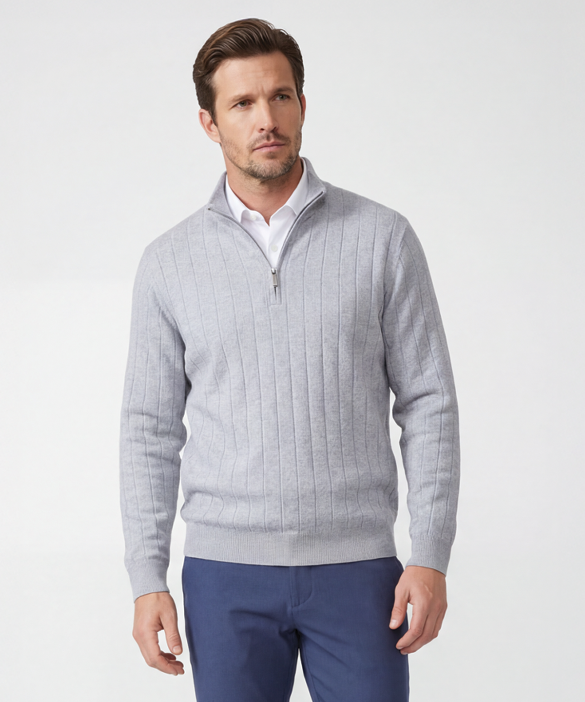 Signature Merino Quarter-Zip Mock Neck Sweater