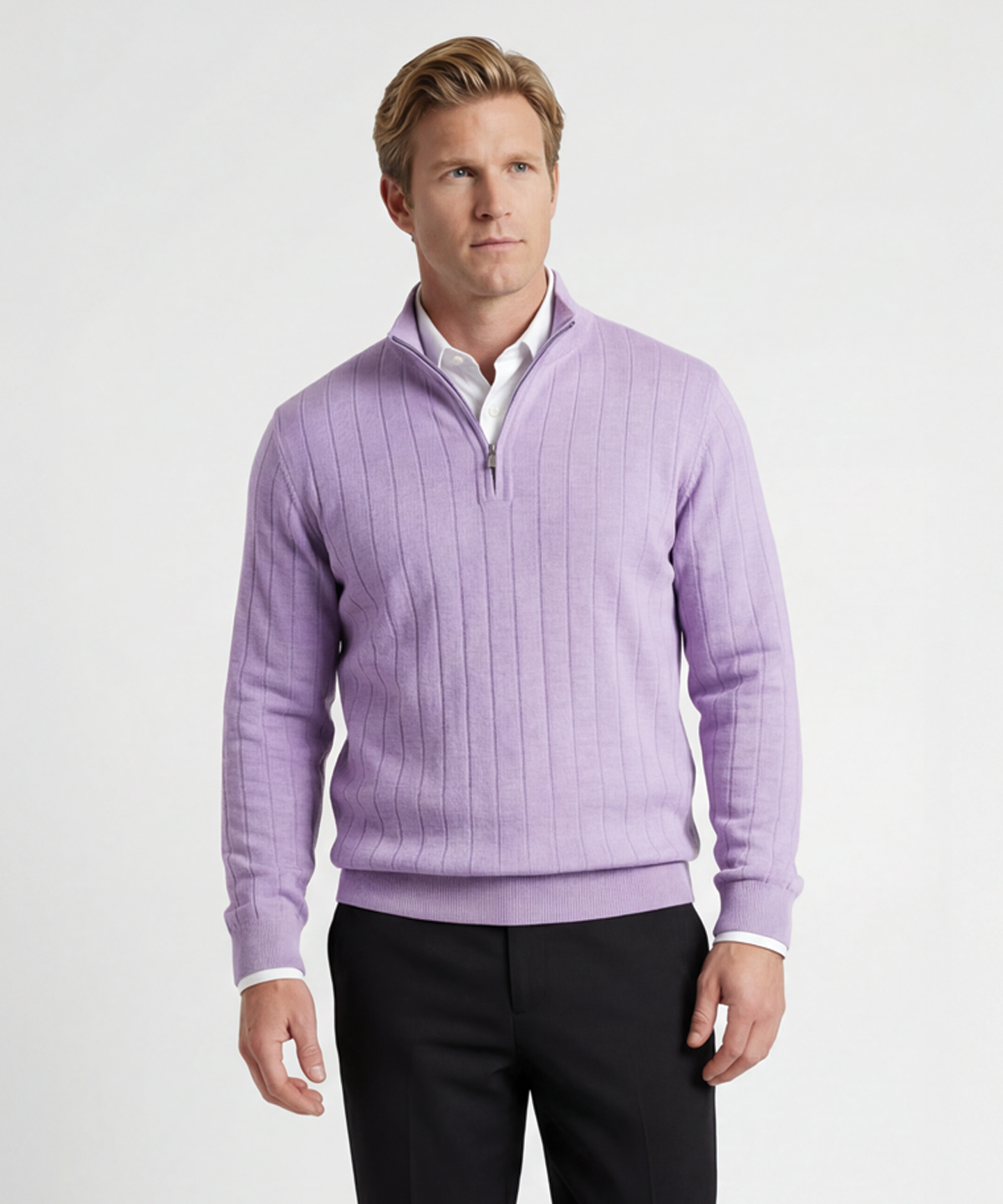 Signature Merino Quarter-Zip Mock Neck Sweater