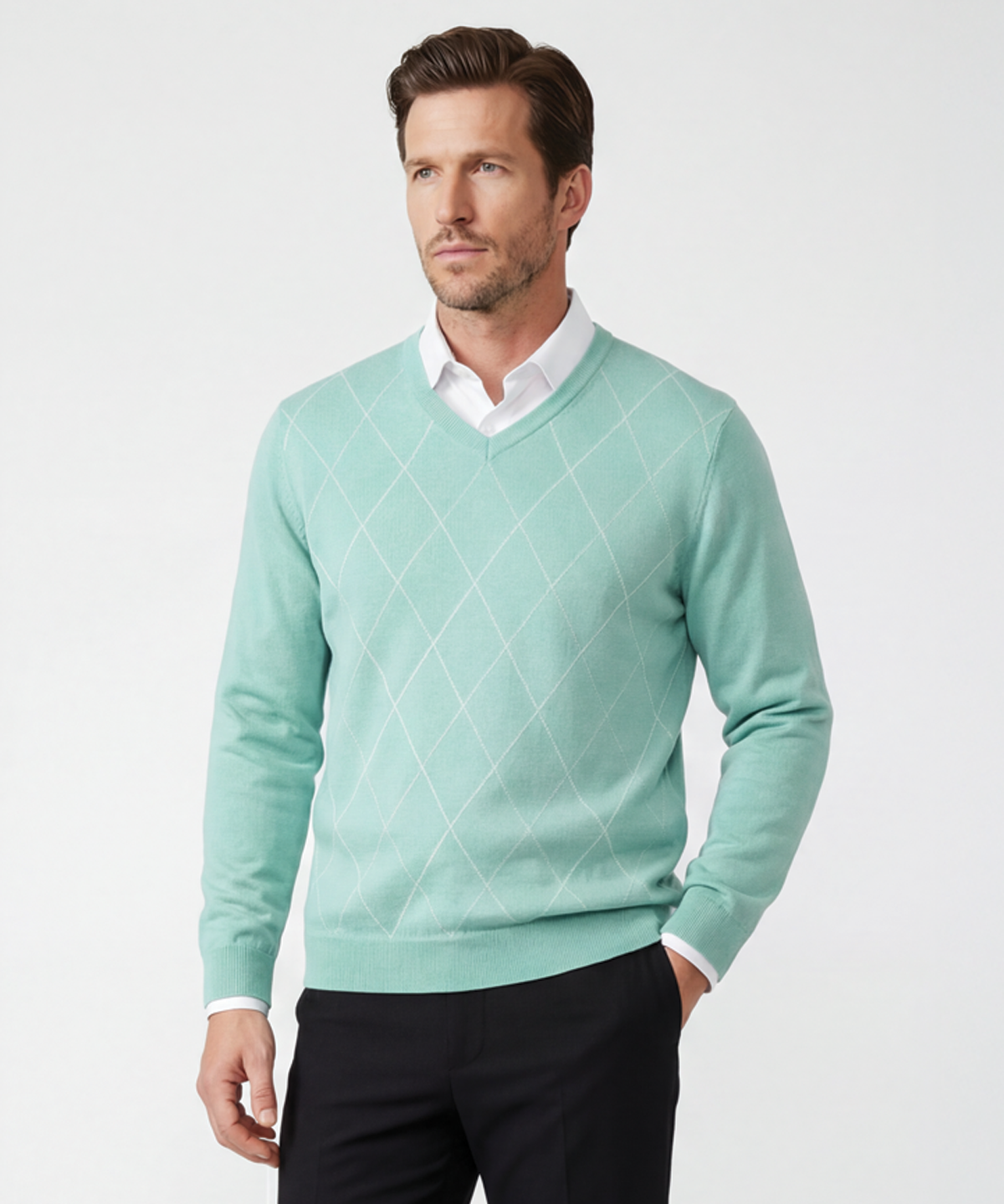 Signature Merino Argyle V-Neck Sweater