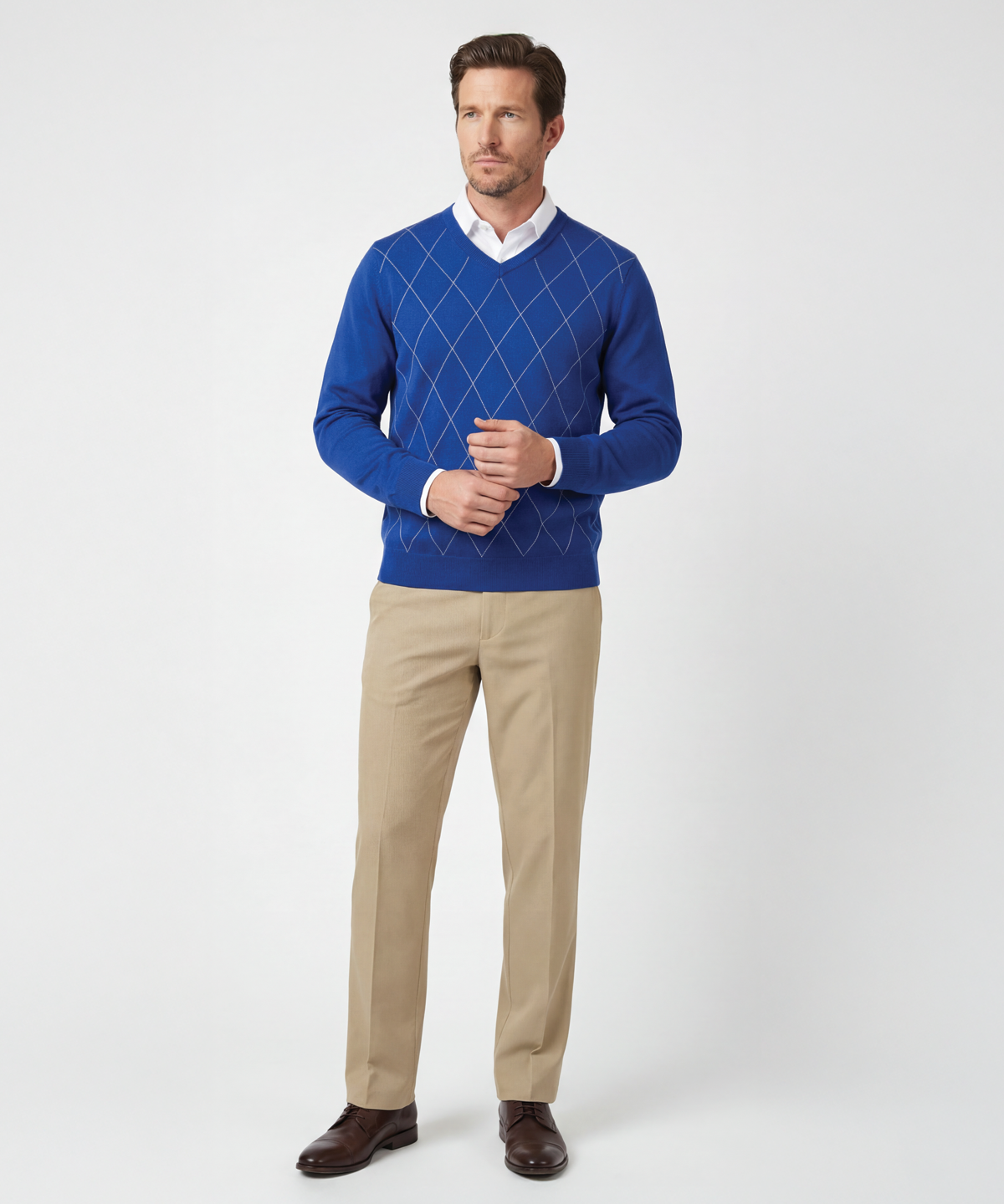Signature Merino Argyle V-Neck Sweater