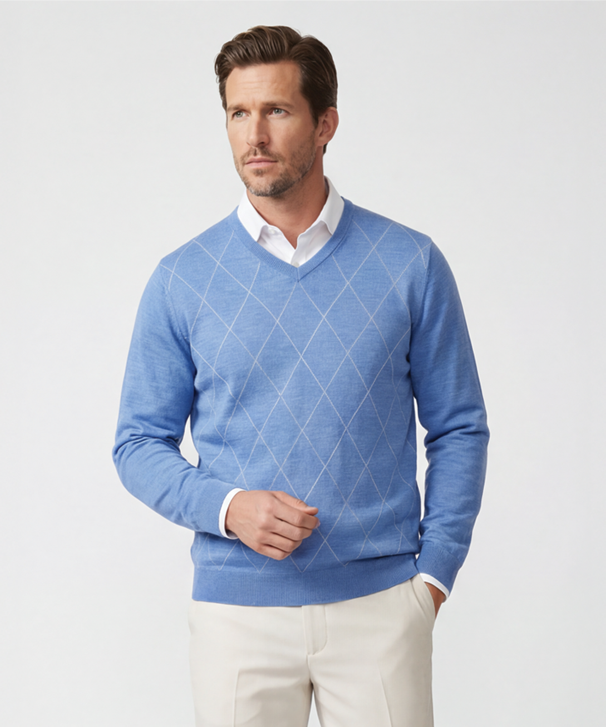 Signature Merino Argyle V-Neck Sweater