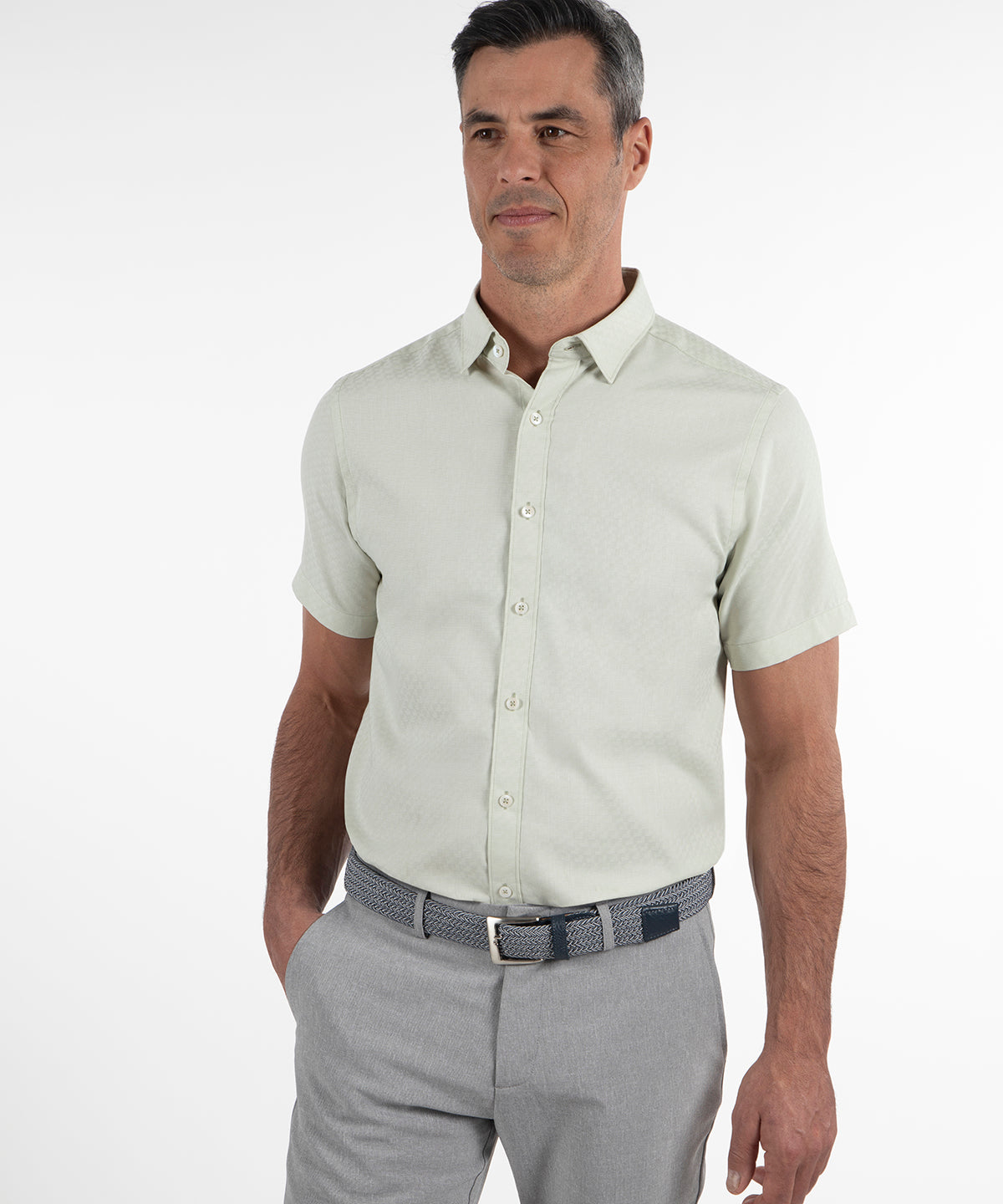 Signature Berkeley Tonal Grid Print Wrinkle Resistant Short Sleeve Sport Shirt