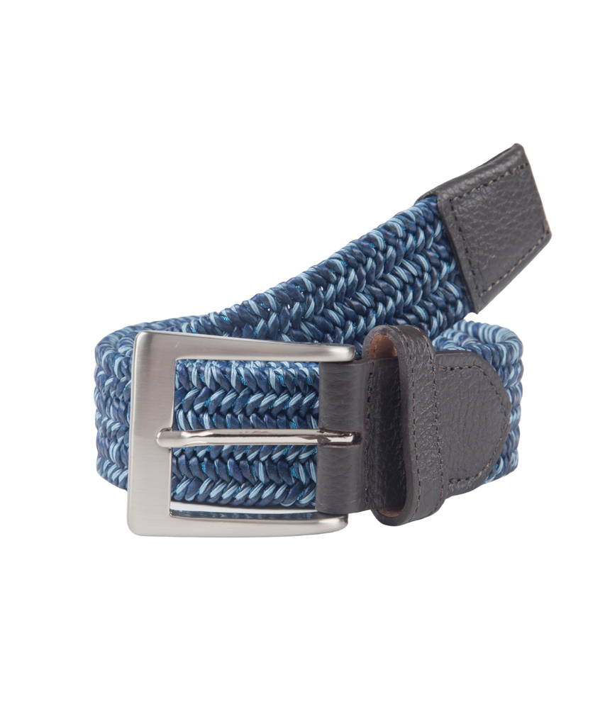 Stretch Belt with Calfskin Tabs and Brushed Nickle Buckle - Bobby