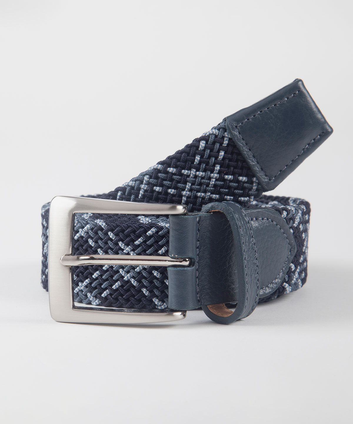 Multi Color Stretch Belt with Calf Skin Tabs and Brushed Nickel Buckle