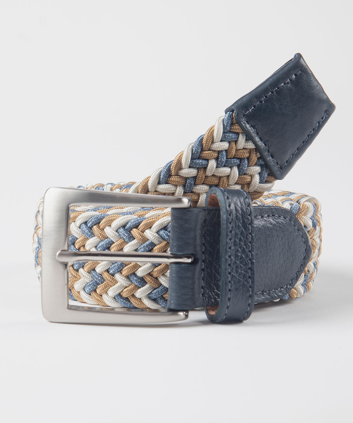 Multi Color Stretch Belt with Calf Skin Tabs and Brushed Nickel Buckle