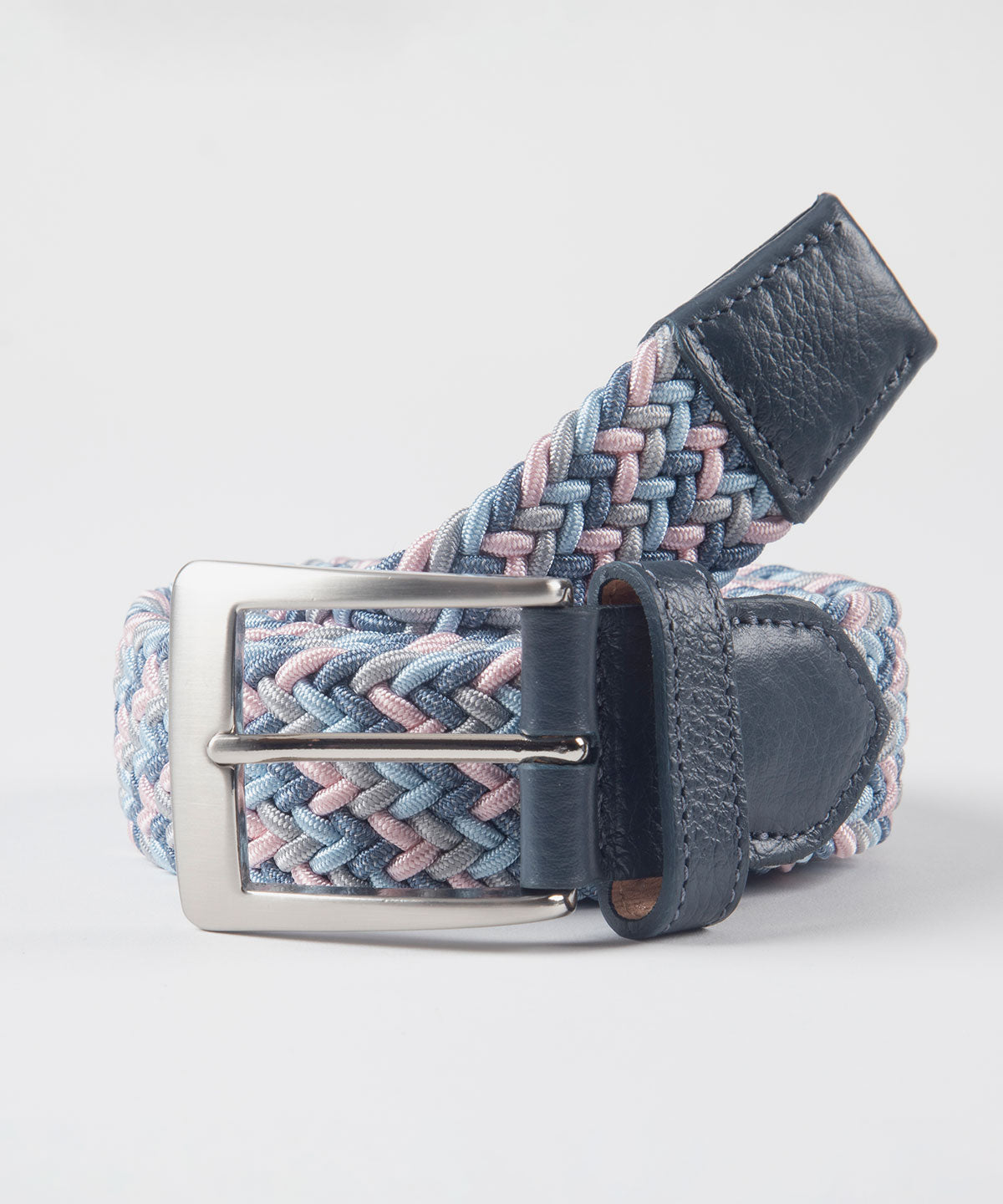 Multi Color Stretch Belt with Calf Skin Tabs and Brushed Nickel Buckle