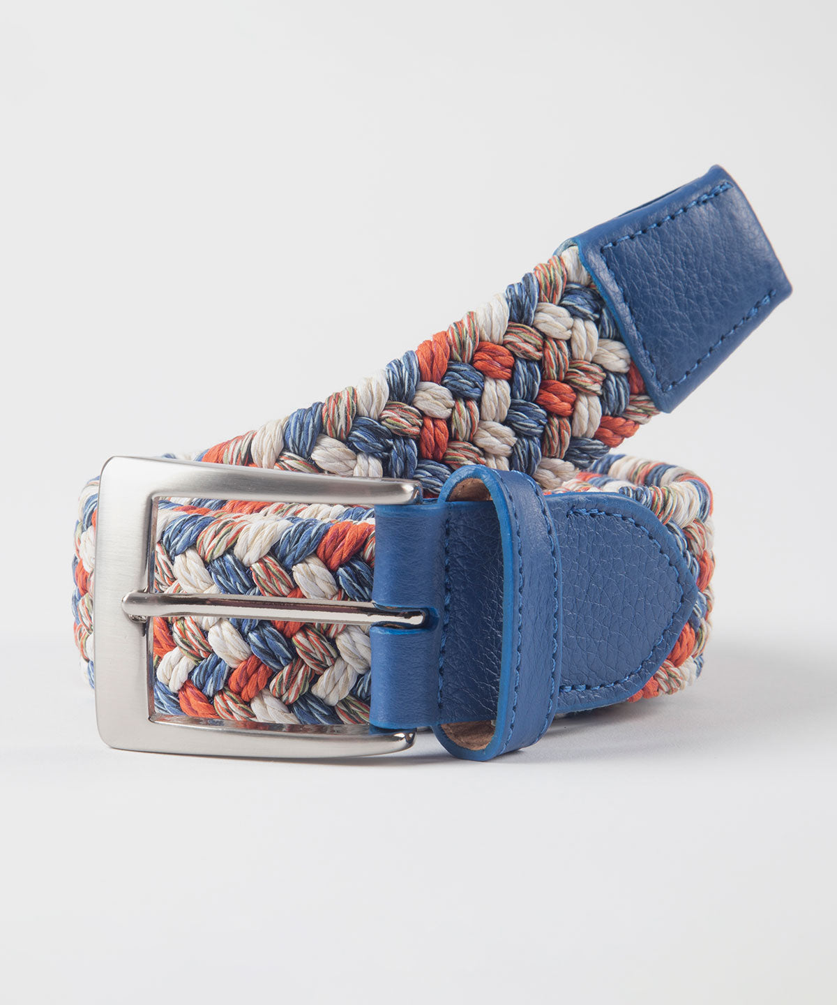 Multi Color Stretch Belt with Calf Skin Tabs and Brushed Nickel Buckle