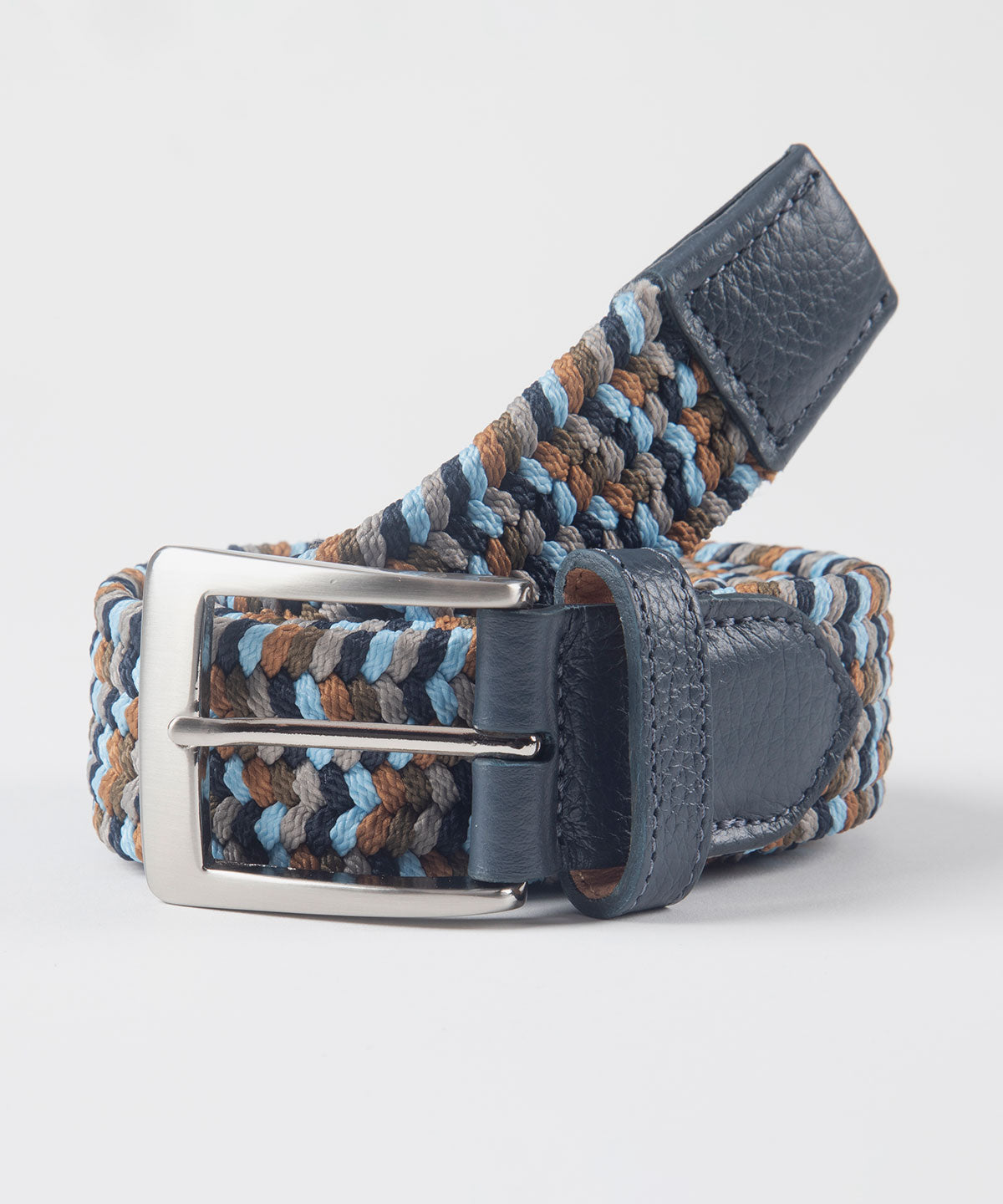 Multi Color Stretch Belt with Calf Skin Tabs and Brushed Nickel Buckle