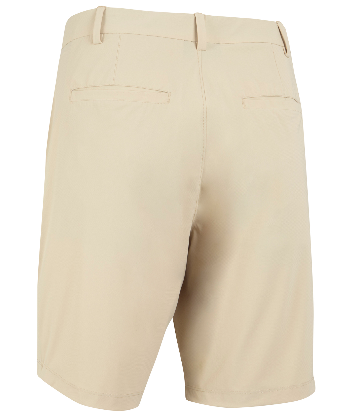 Men’s khaki lined performance stretch golf shorts with tailored fit by Bobby Jones