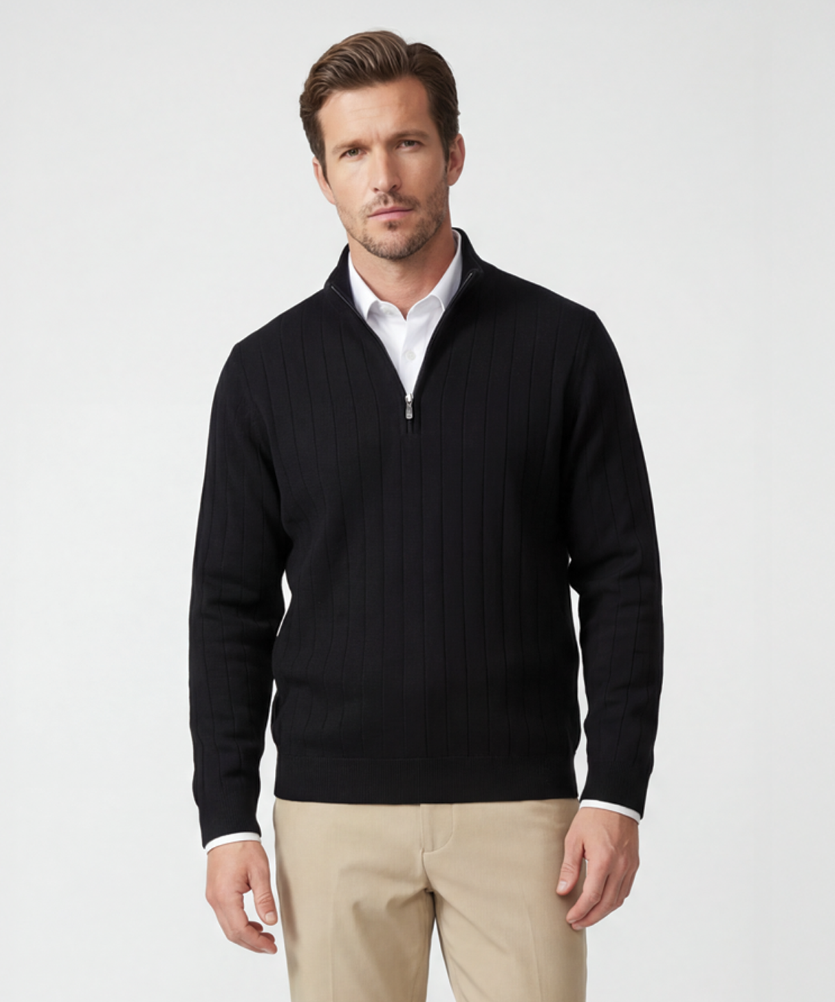 Signature Merino Lined Quarter-Zip Mock Neck Wind Sweater