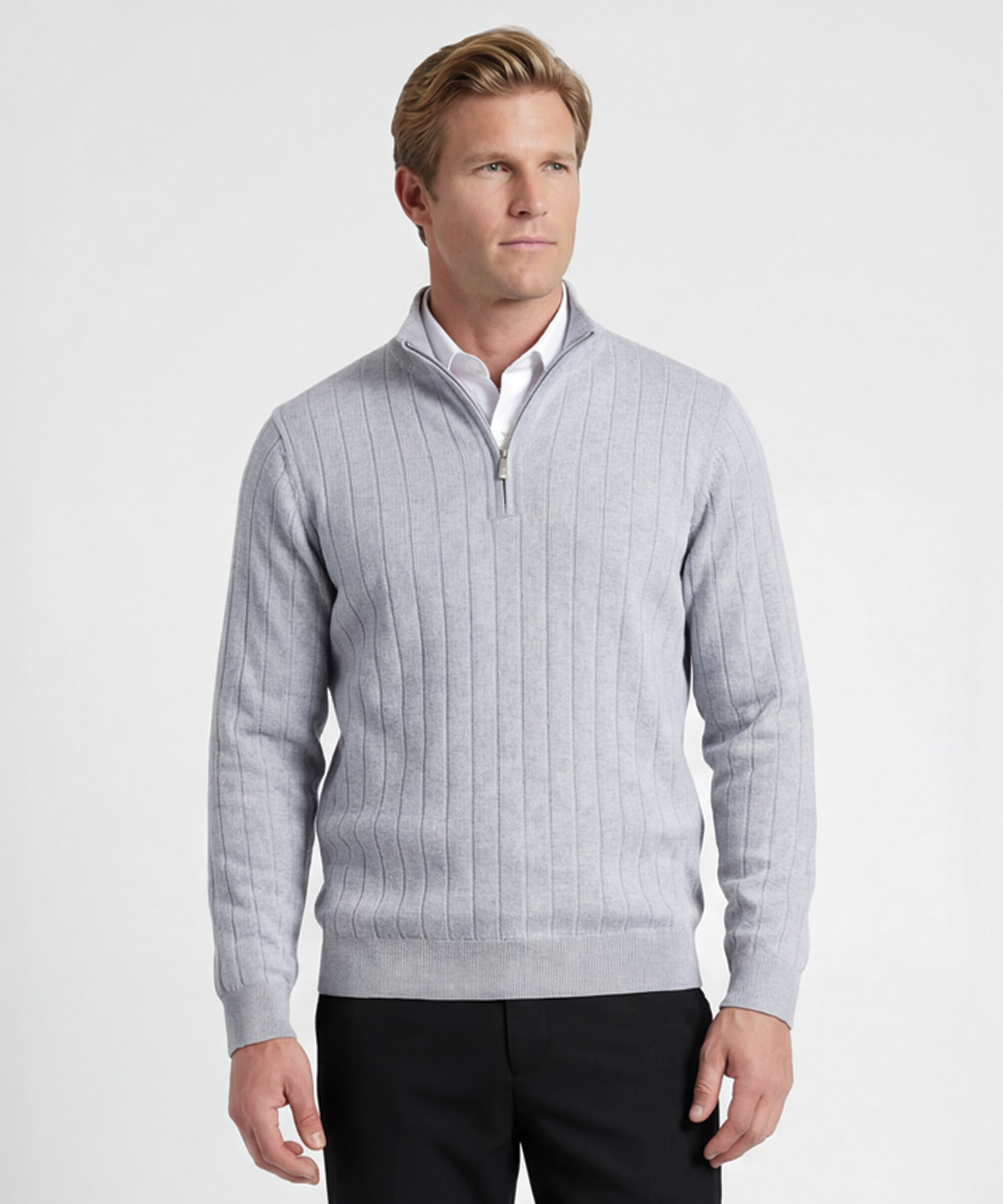 Signature Merino Lined Quarter-Zip Mock Neck Wind Sweater