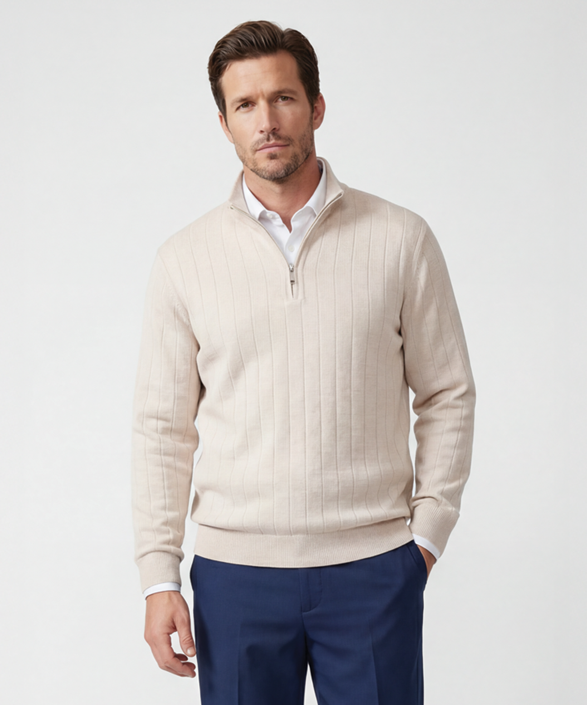 Signature Merino Lined Quarter-Zip Mock Neck Wind Sweater
