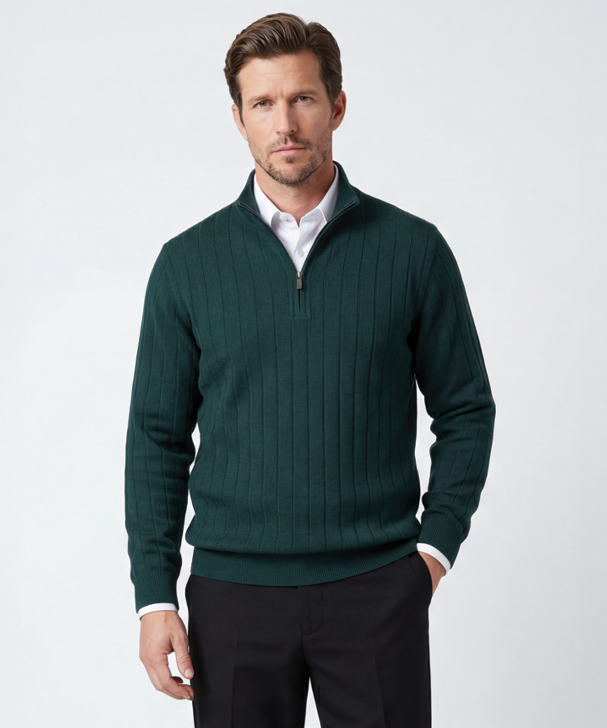Signature Merino Lined Quarter-Zip Mock Neck Wind Sweater