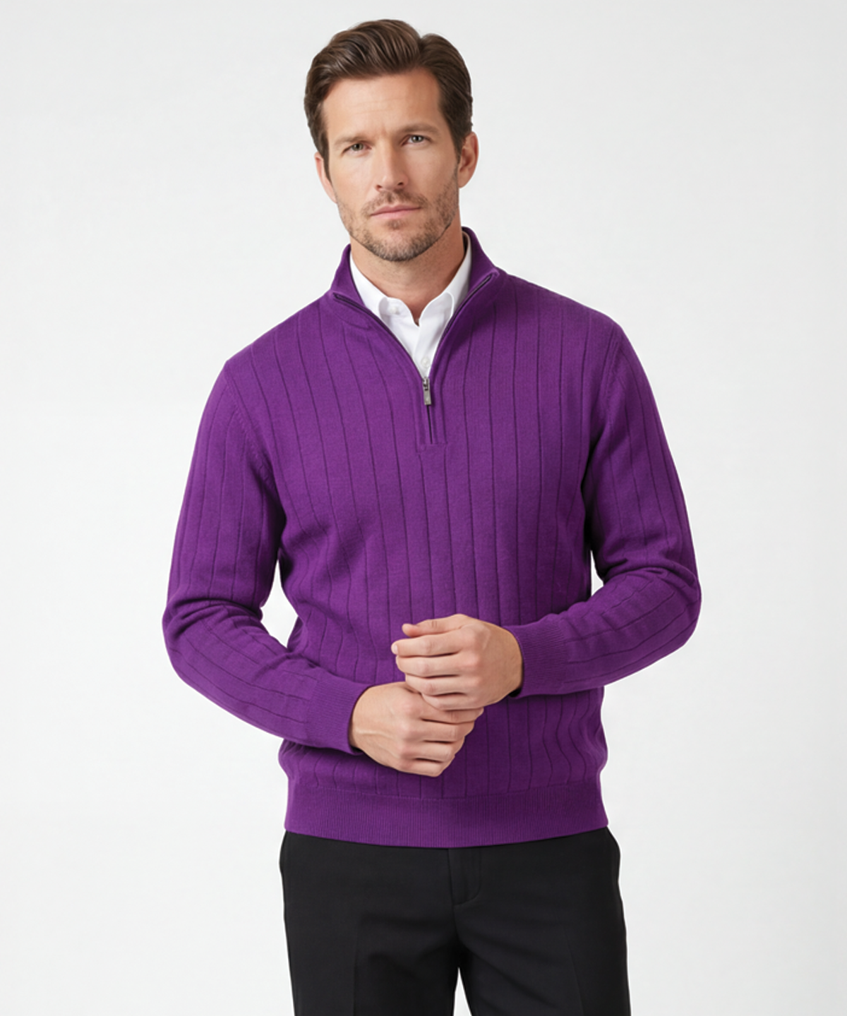 Signature Merino Lined Quarter-Zip Mock Neck Wind Sweater