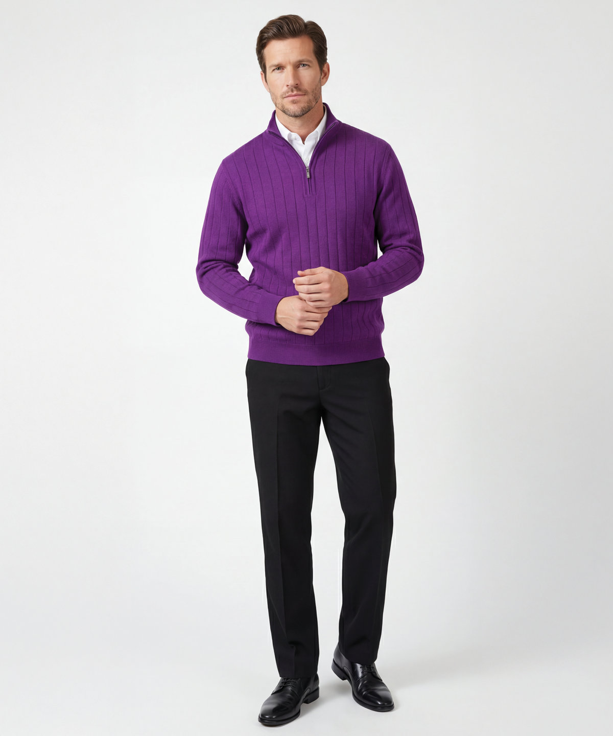 Signature Merino Lined Quarter-Zip Mock Neck Wind Sweater