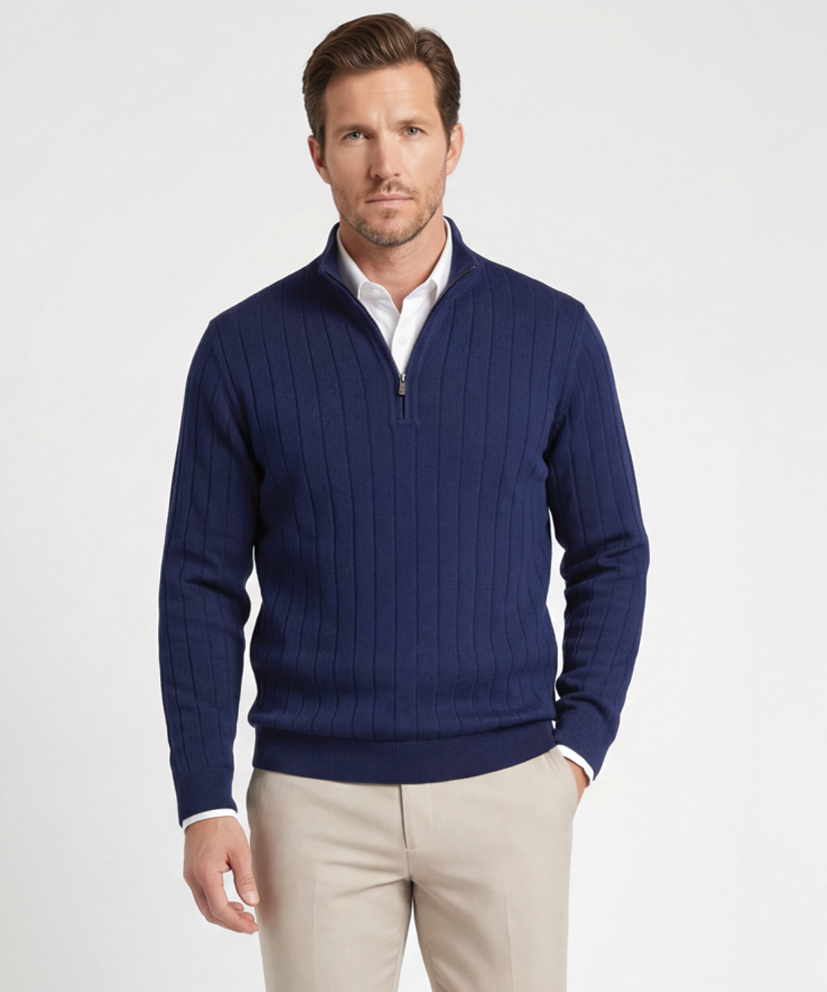 Signature Merino Lined Quarter-Zip Mock Neck Wind Sweater