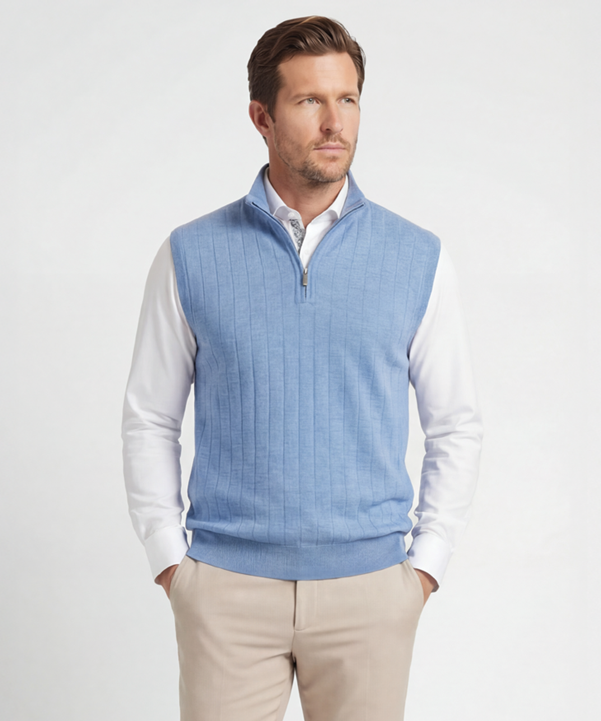 Signature Merino Lined Quarter-Zip Mock Neck Wind Vest