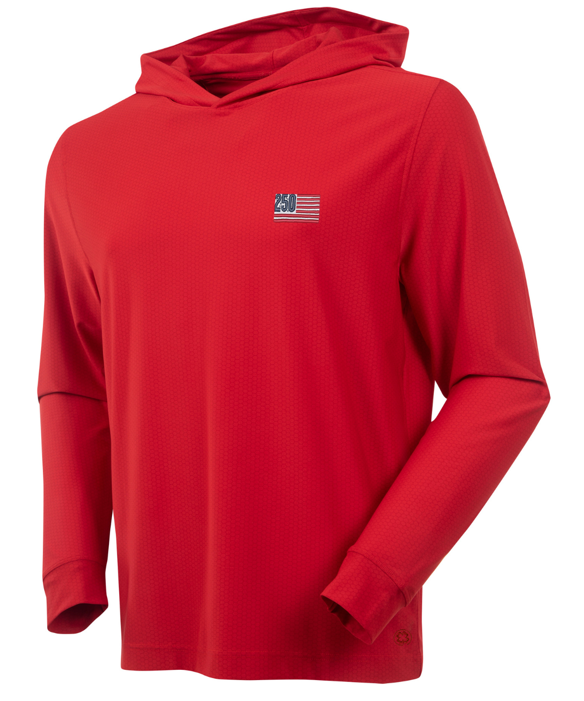 Men’s Bobby Jones performance golf hoodie in red with USA logo and lightweight breathable stretch fabric
