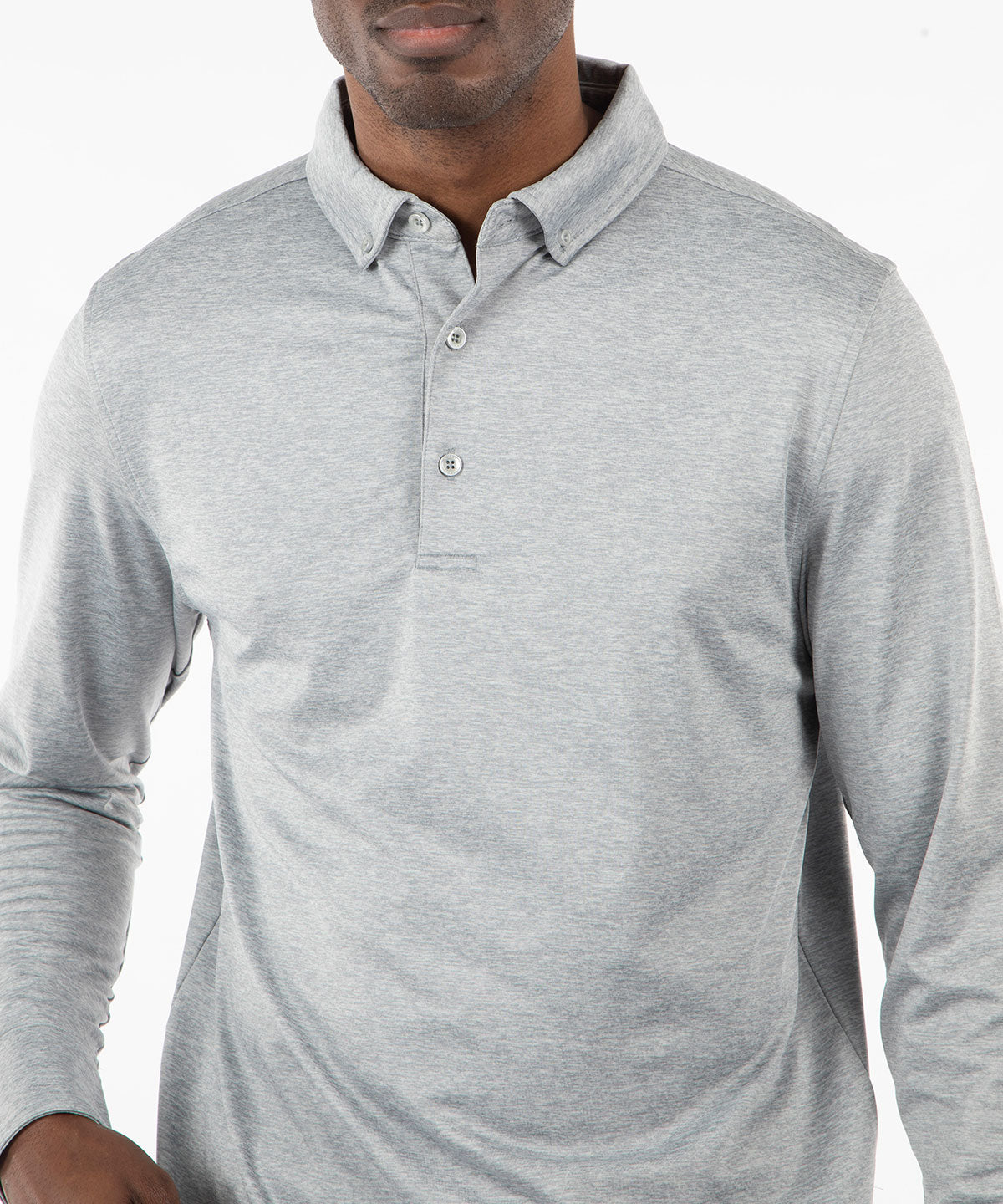 Performance Brushed Poly-Flannel Stretch Jersey Polo with Button Cuff