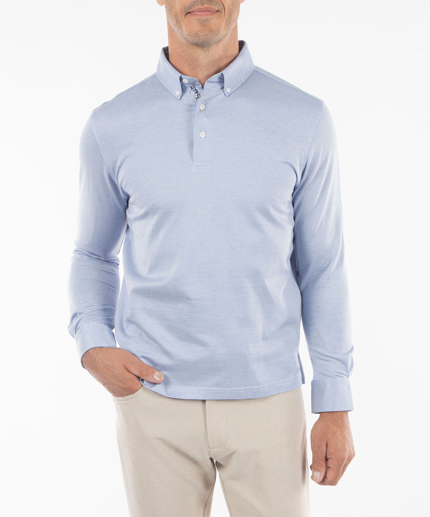 Signature Cotton Knit Long-Sleeve Button-Down Collar Button-Cuff Polo Shirt Lavender / M