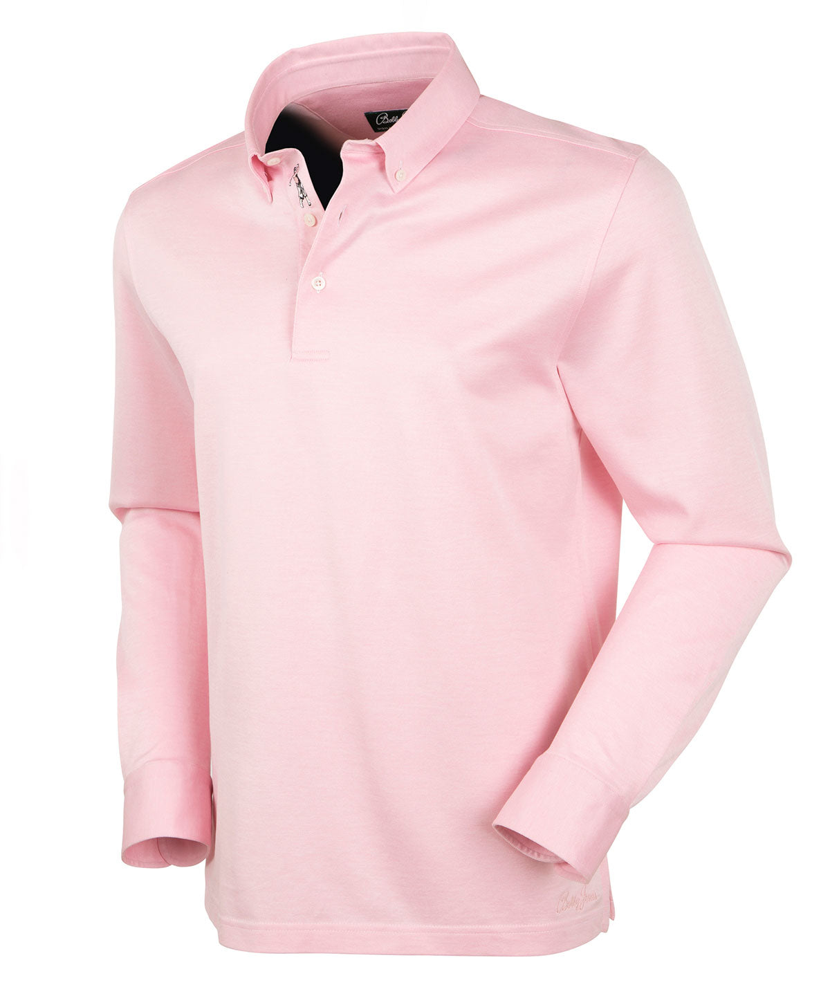 Signature Cotton Knit Long-Sleeve Button-Down Collar Button-Cuff Polo Shirt