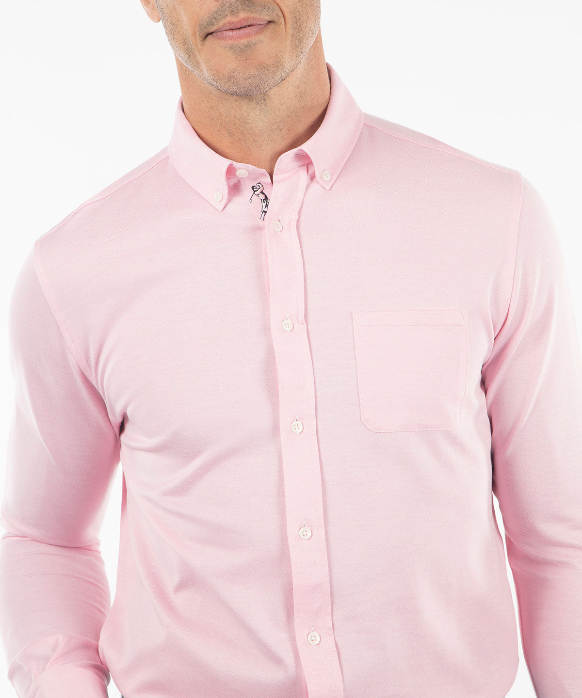 Bobby Jones Signature Cotton Knit Long-Sleeve Button-Down Collar Button-Cuff Polo Shirt Magenta / L