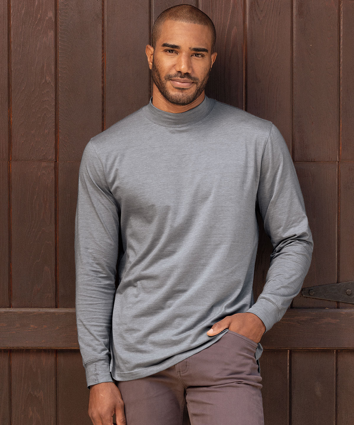 Liquid Stretch Cotton Long-Sleeve Mock Neck Shirt - Bobby Jones