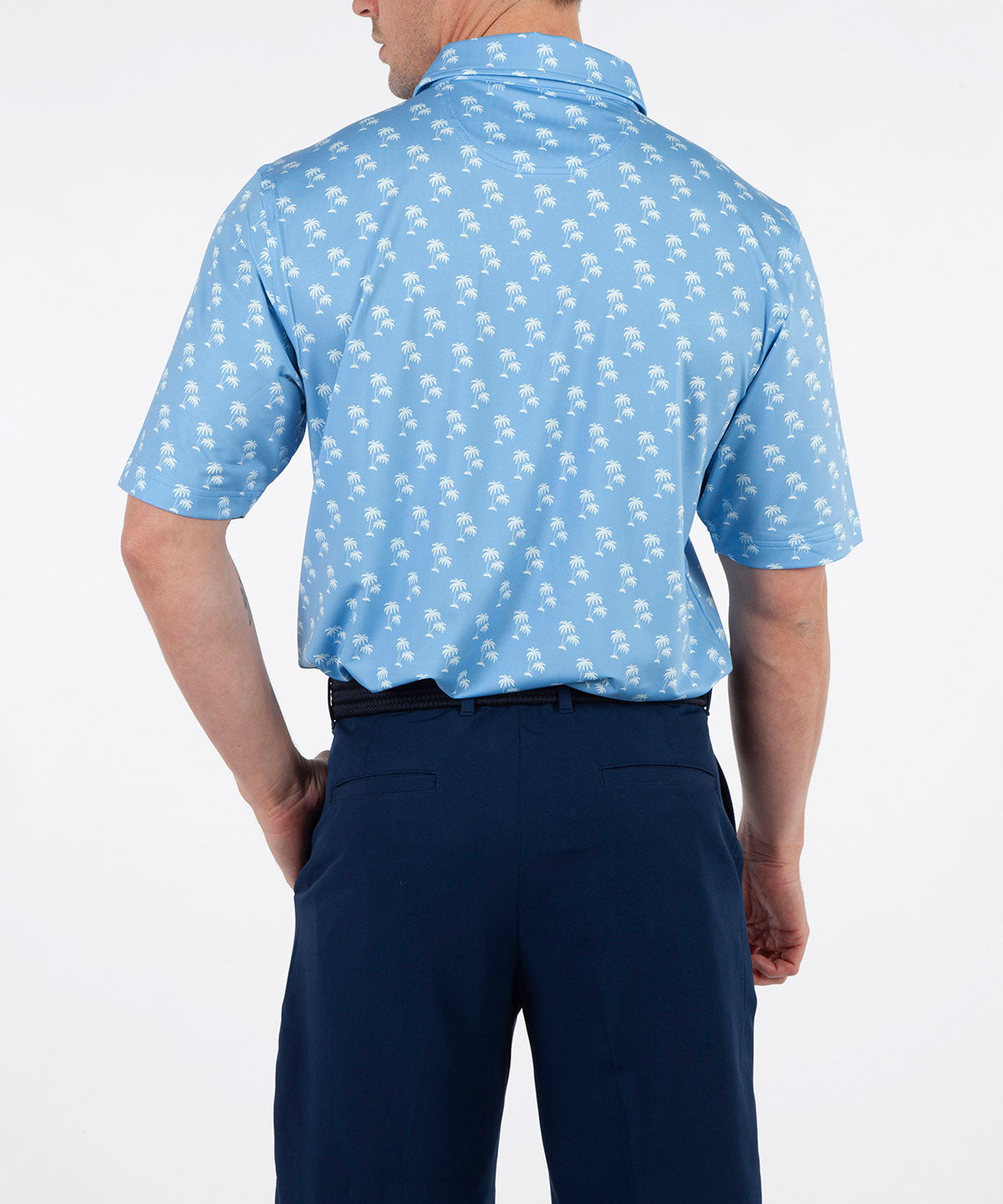 Performance Palm Tree Print Jersey Polo Shirt