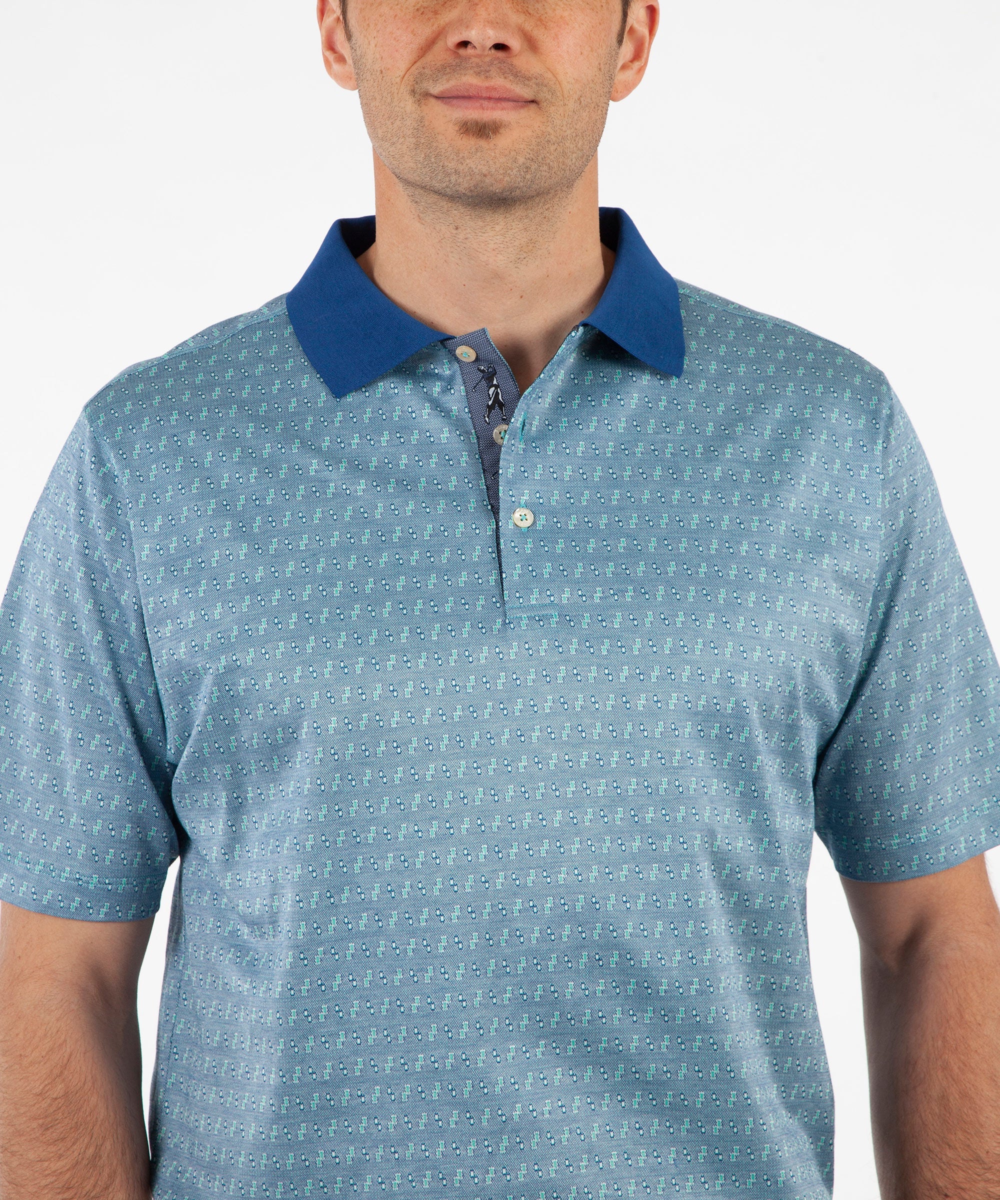 Heritage Luxe 100% Italian Cotton Jacquard Squares Polo Shirt
