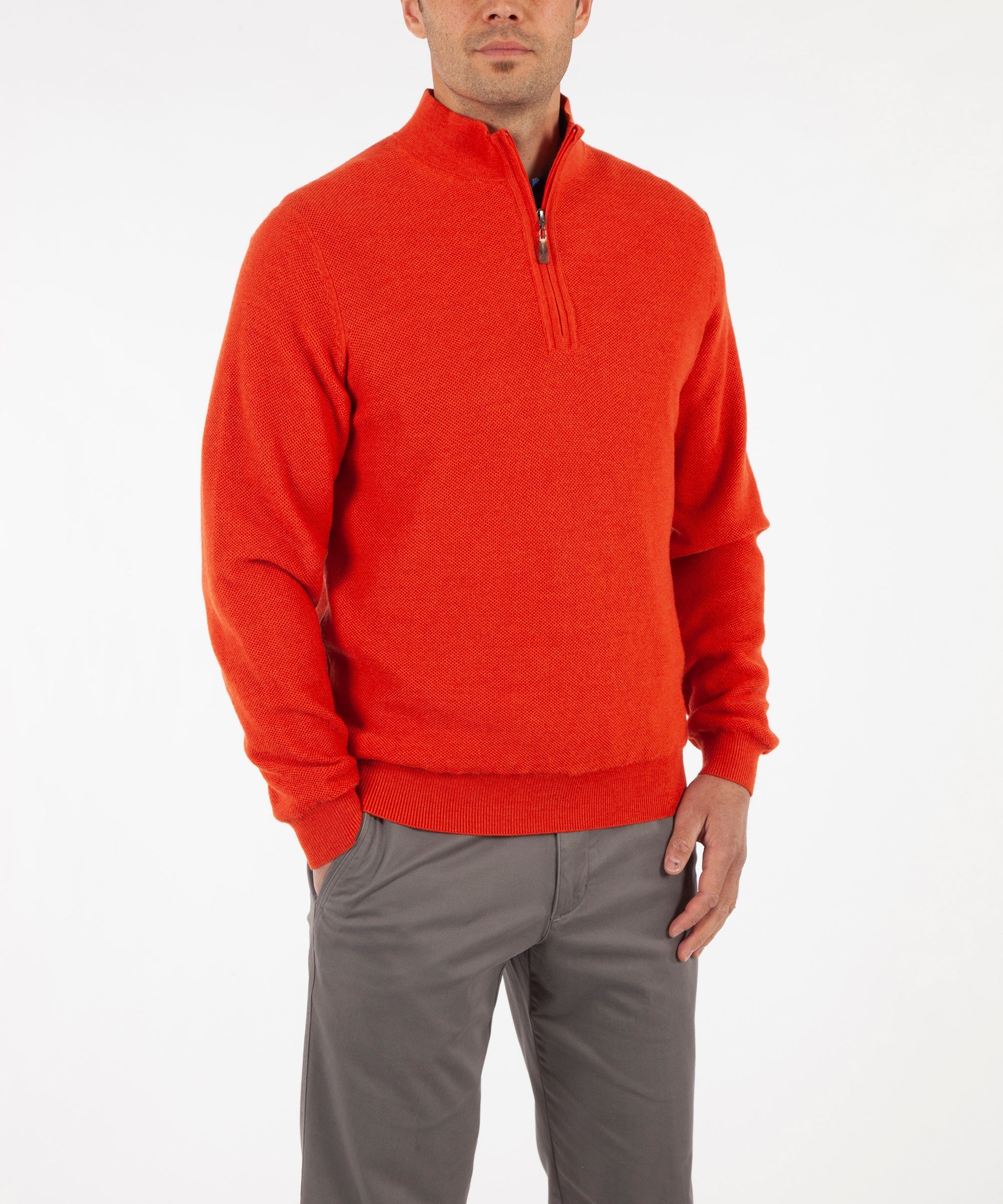 Signature 100% Merino Wool Tuck-Stitch Quarter-Zip Lined Wind Sweater -  Bobby Jones