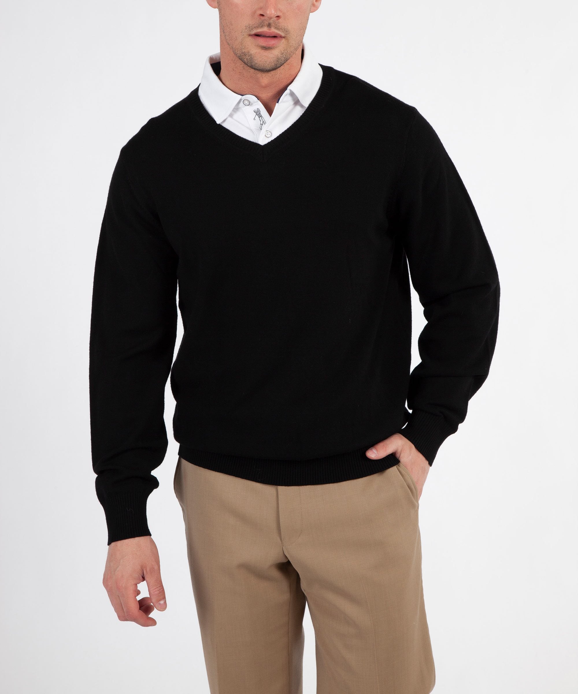 V Neck 100% Woolen Black And White Color Sweater With Full Sleeves