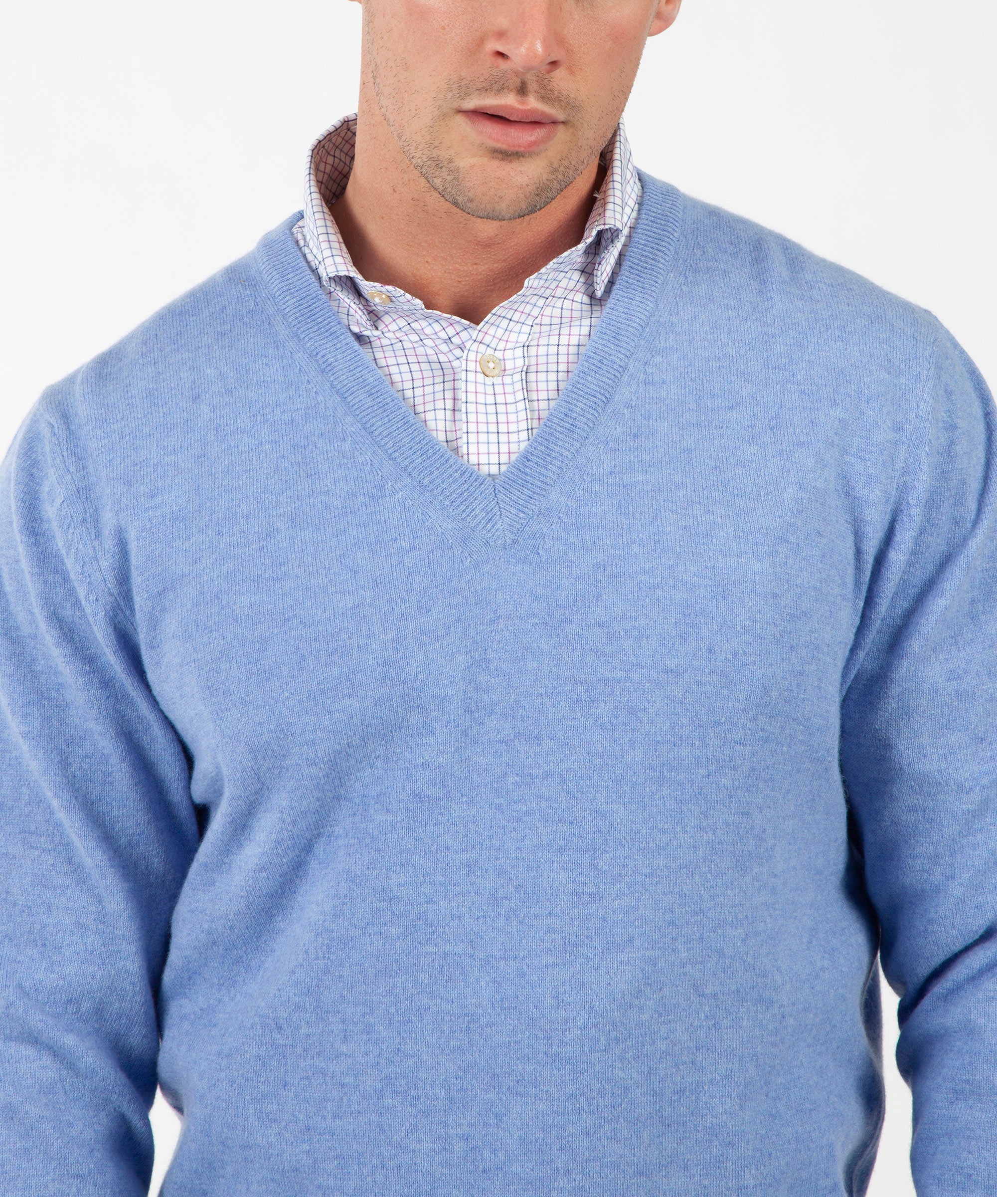 Lt Grey Men's 100% Cashmere Long Sleeve Pullover V Neck Sweater