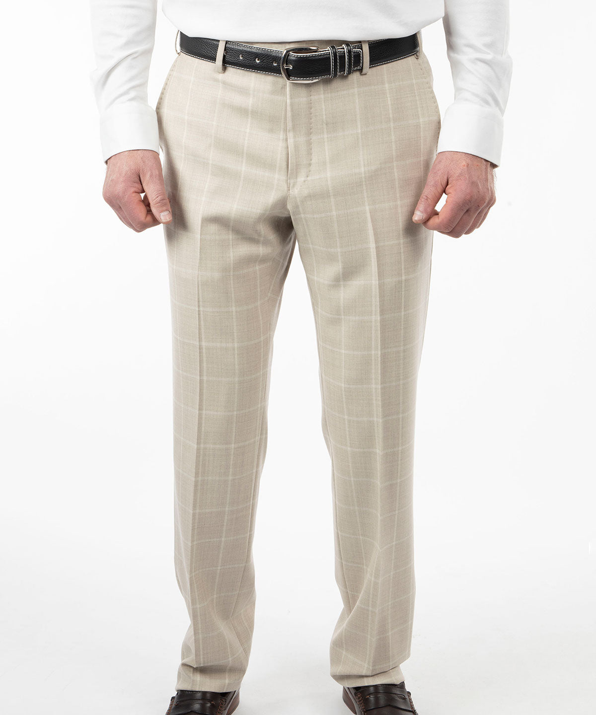 Men's Trousers Beige Mud Check Elegant Casual Slim Fit Prince of Wales |  eBay