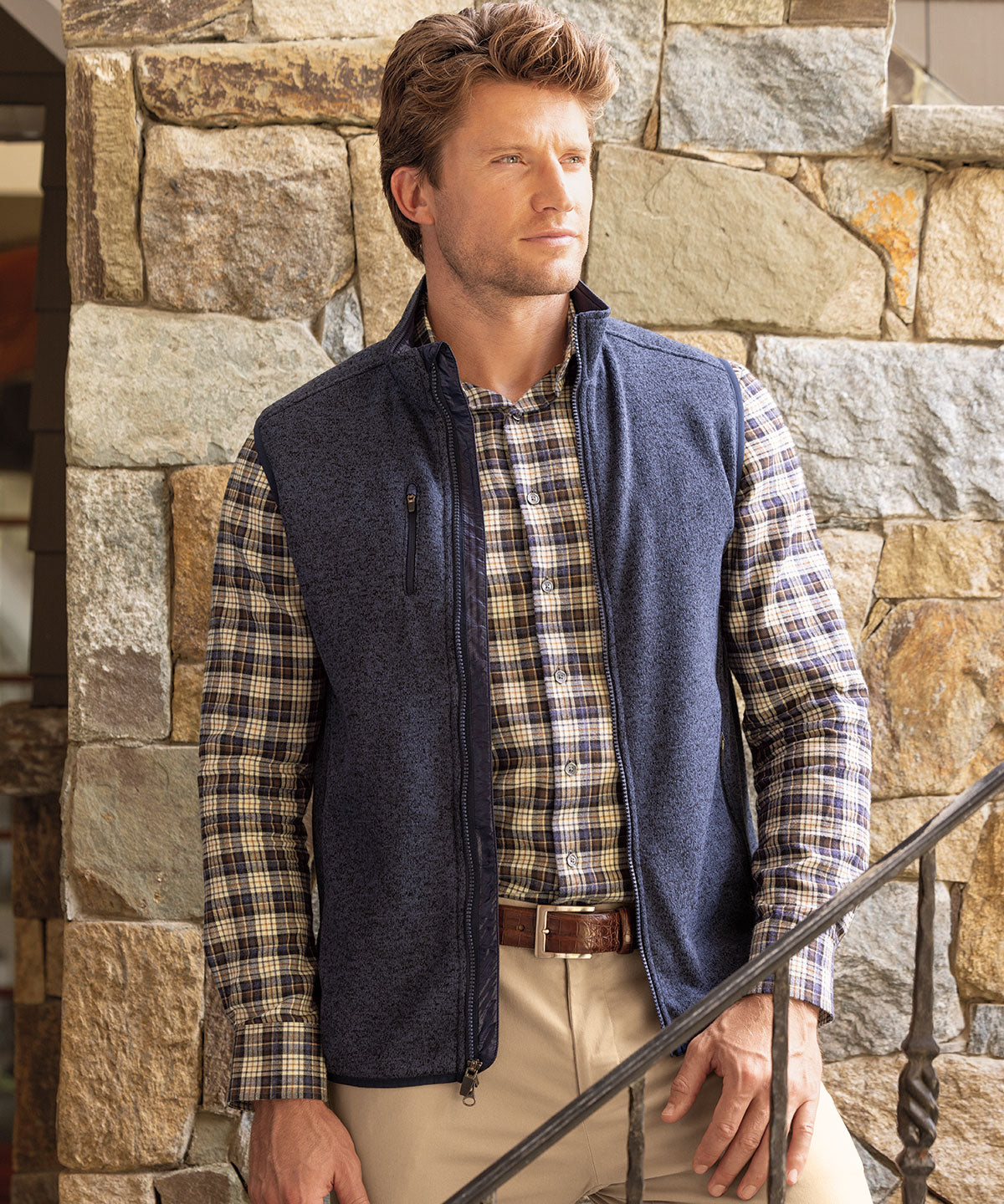 Performance Heathered Full Zip Fleece Vest Bobby Jones