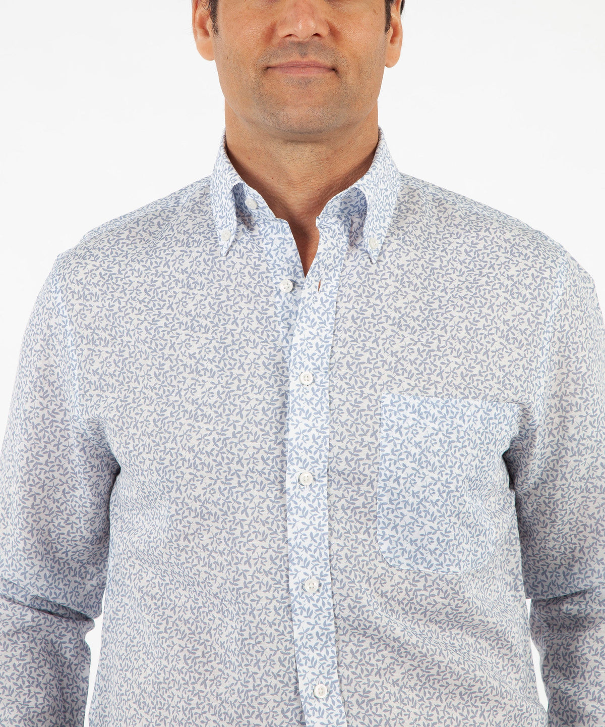 Signature Cotton-Linen Floral Print Long Sleeve Sport Shirt