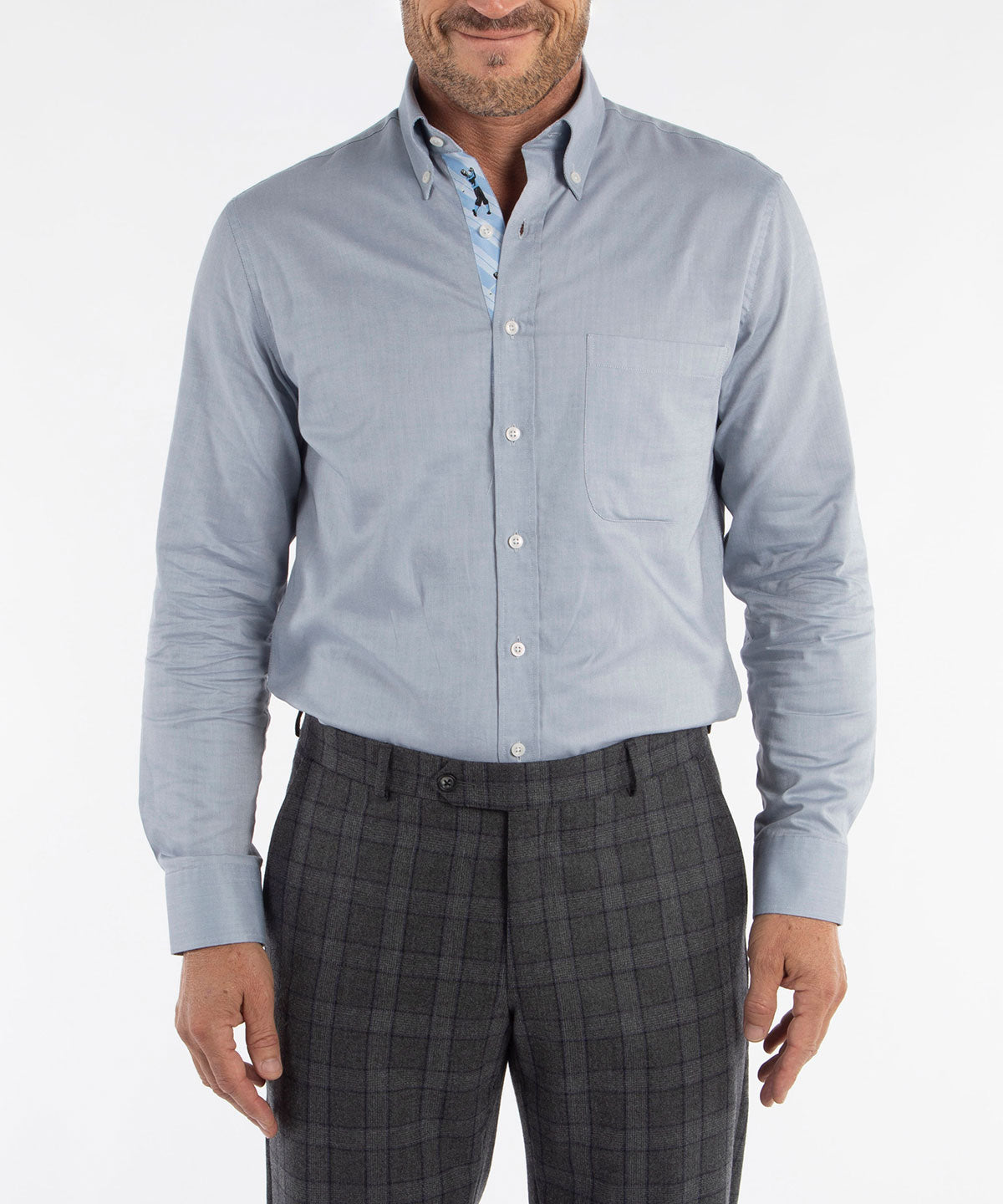 Bobby Jones Men's Golf Oxfords | Signature 100% Cotton Oxford Solid Button-Down Shirt | Light Grey