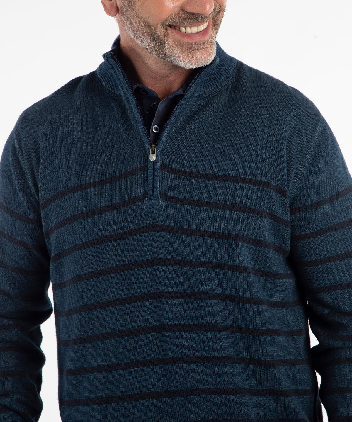 Rule 18 Denim Stripe Quarter-Zip Sweater