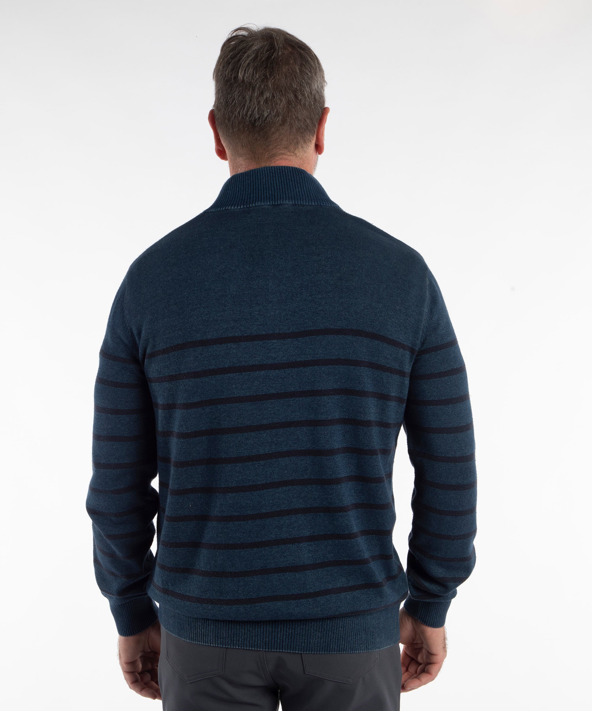 Rule 18 Denim Stripe Quarter-Zip Sweater