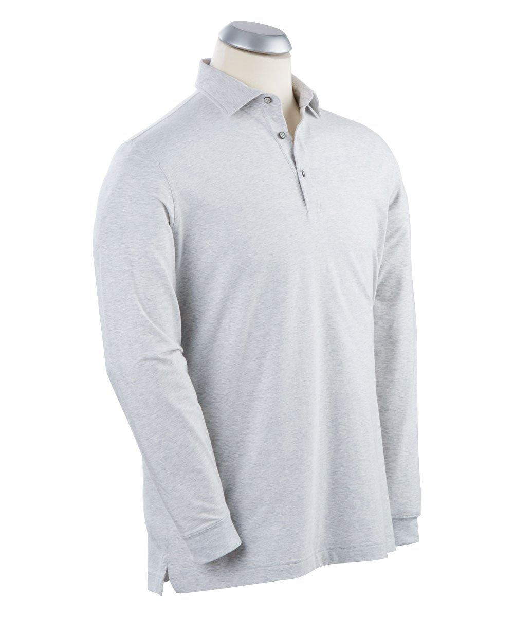 Liquid Stretch Cotton Long Sleeve Solid Polo Shirt