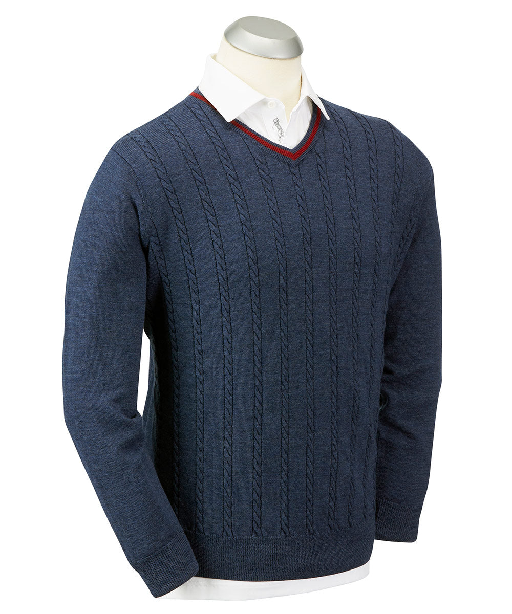Cable-Front V-Neck Sweater