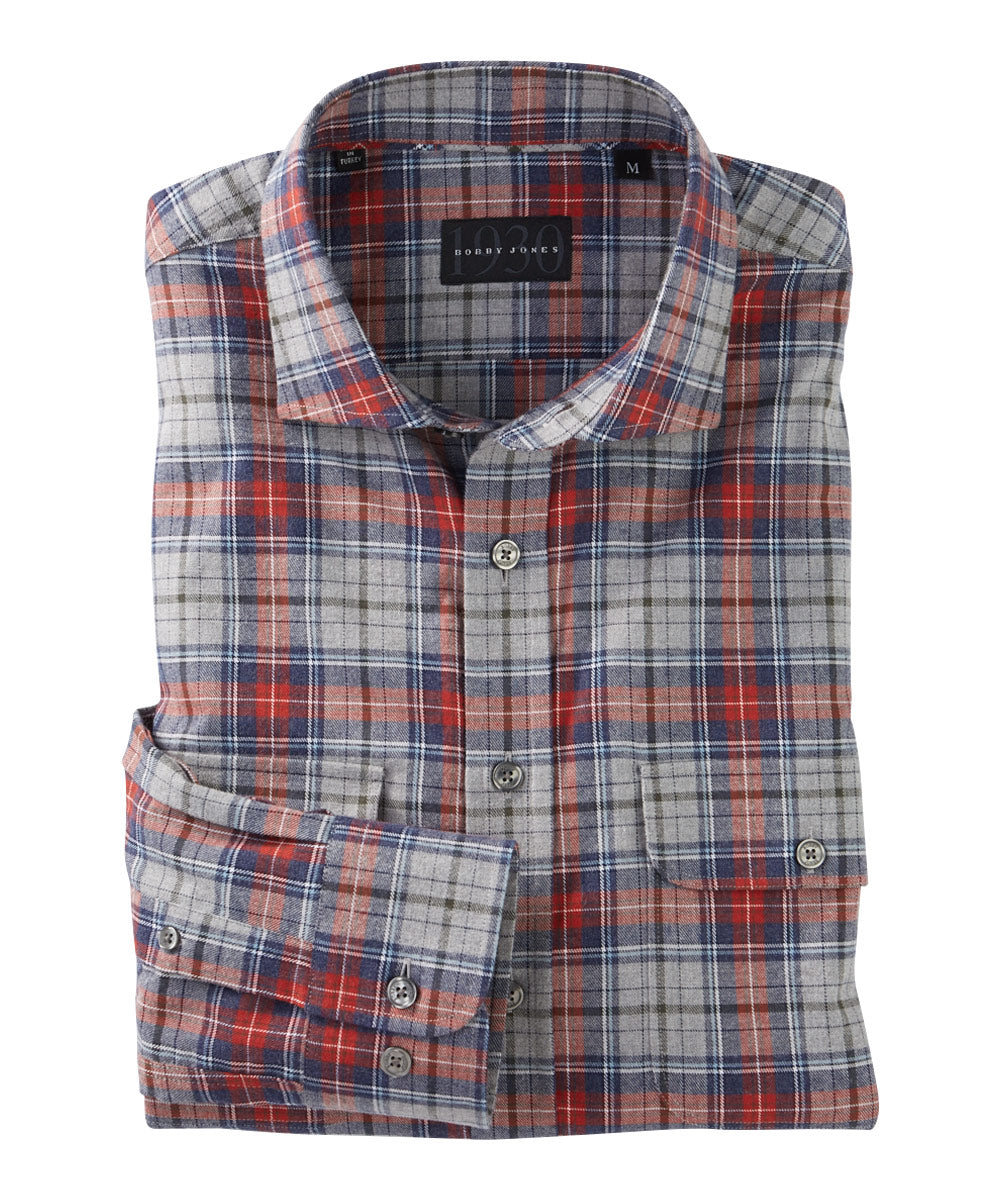 Braxton Peached Cotton Plaid Long Sleeve Work Shirt