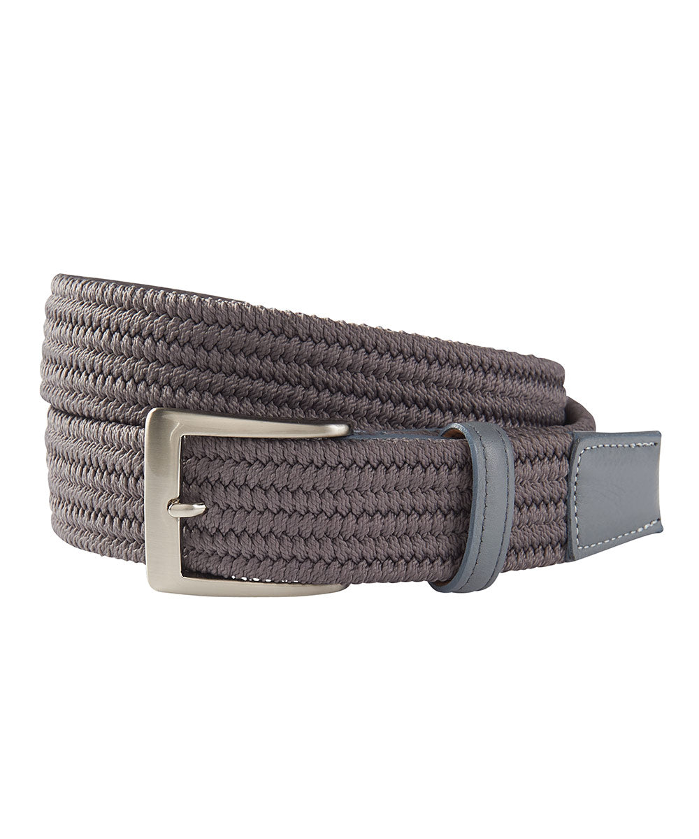 Men's Woven Leather Belt, Gray/Black Golf Webbing